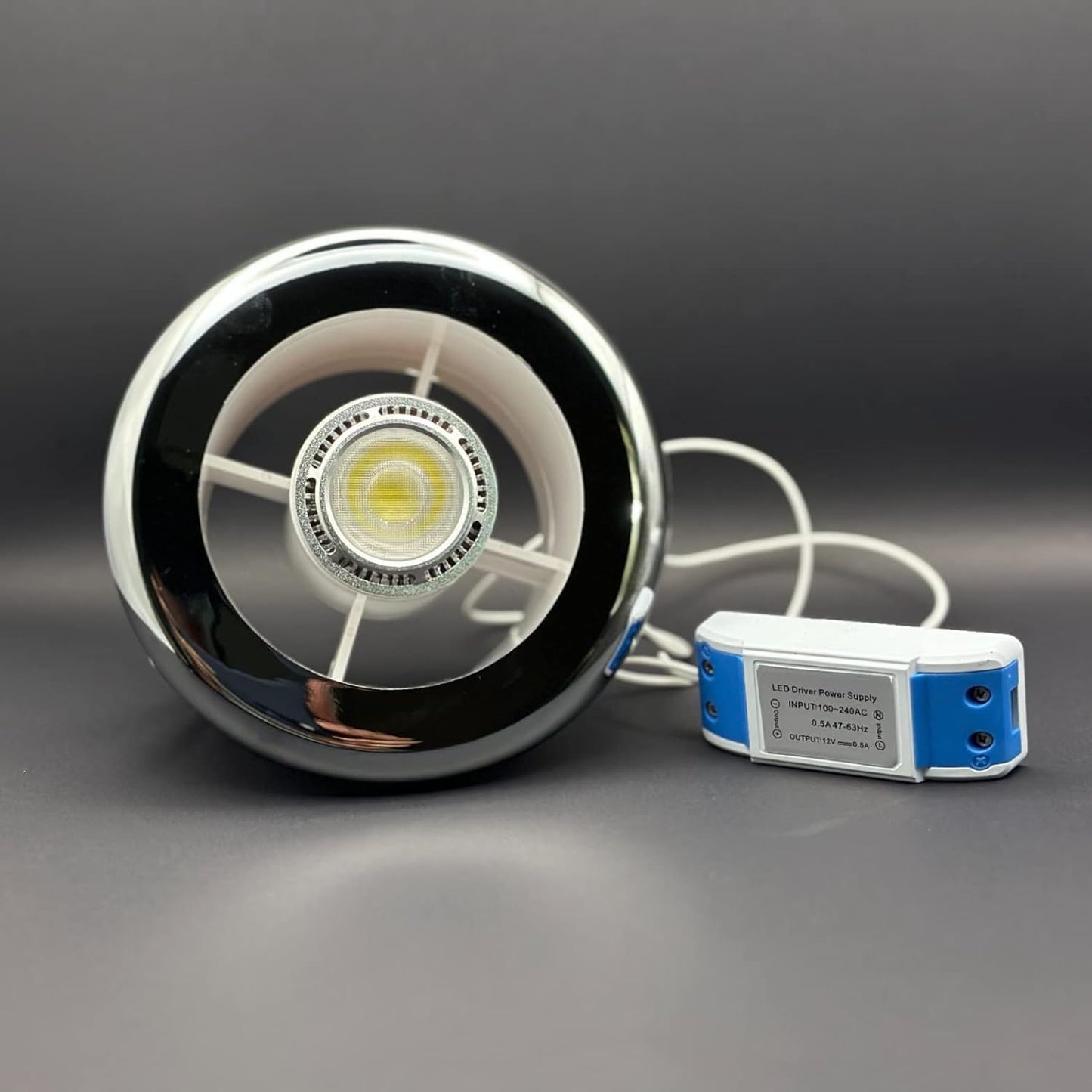 AirTech- UK Air Vent with LED Light and Transformer 4 inches 3W with Chrome & White Grille Fits 100mm /4 inch Ducting Bathroom Shower Air Vent with