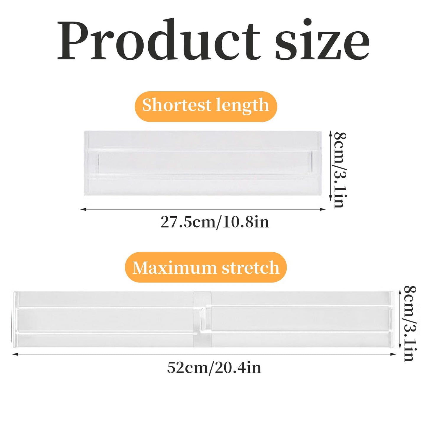 YueXing Drawer Dividers, 3.2" High Expandable from 12.2-21.4" Adjustable Drawer Organisers，Clear Plastic Drawers Separators for Clothing