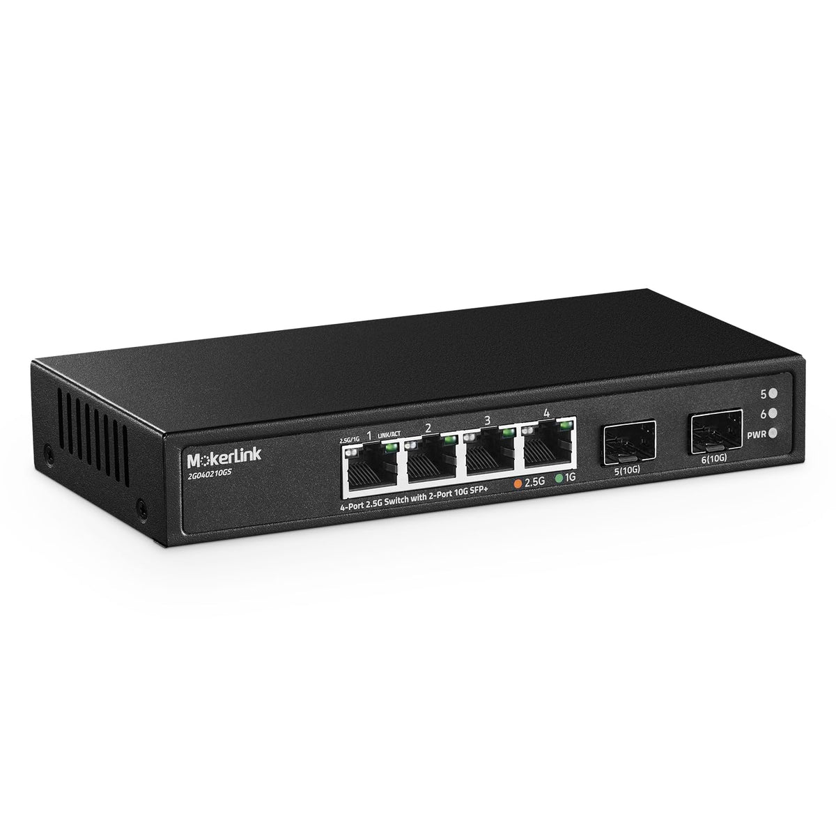 MokerLink 4 Port 2.5G Ethernet Switch with 2 Port 10G SFP+ Slot, 4 x 2.5G Base-T Ports Compatible with 10/100/1000Mbps, Metal Unmanaged Fanless Small