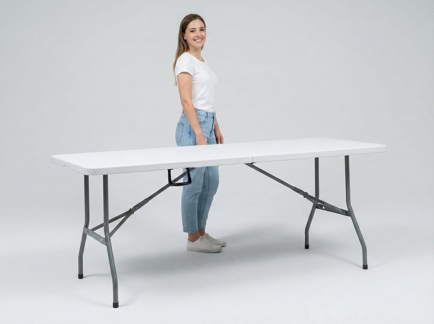 Build Rapido 6ft Heavy Duty Folding Table - Foldable Trestle Table Fold in Half with Carry Handle - 150kg Capacity HDPE Top