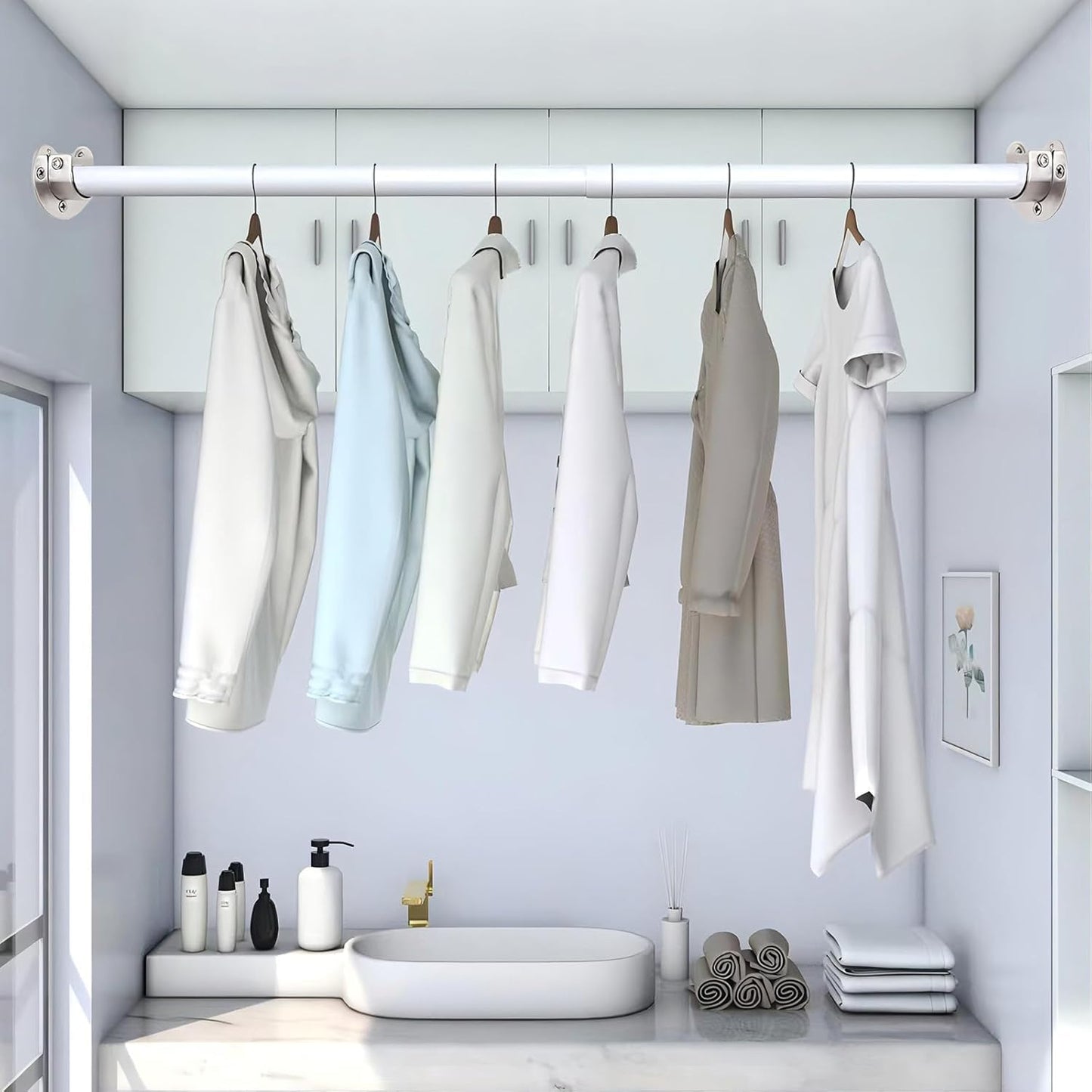 2 Pack Wardrobe Rail Support Brackets and Pole Fittings for Shower Curtain (25mm/0.98 In)
