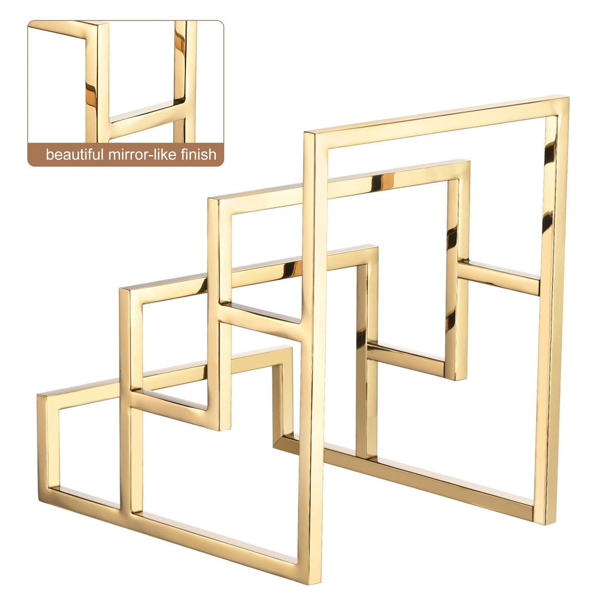 sourcing map Clutch Purse Display Stand 3 Layer Wallet Display Rack Metal Clutch Holder Riser for Home Retail Store Supplies - Gold, 2Pcs