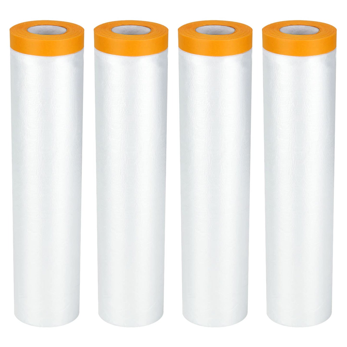 YOUNTHYE 4Roll Self Adhesive Dust Sheet Roll, 2.4x20M, Drop Film Masking Tape with Plastic Sheet, Plastic Decorating Sheets for Painting, Furniture