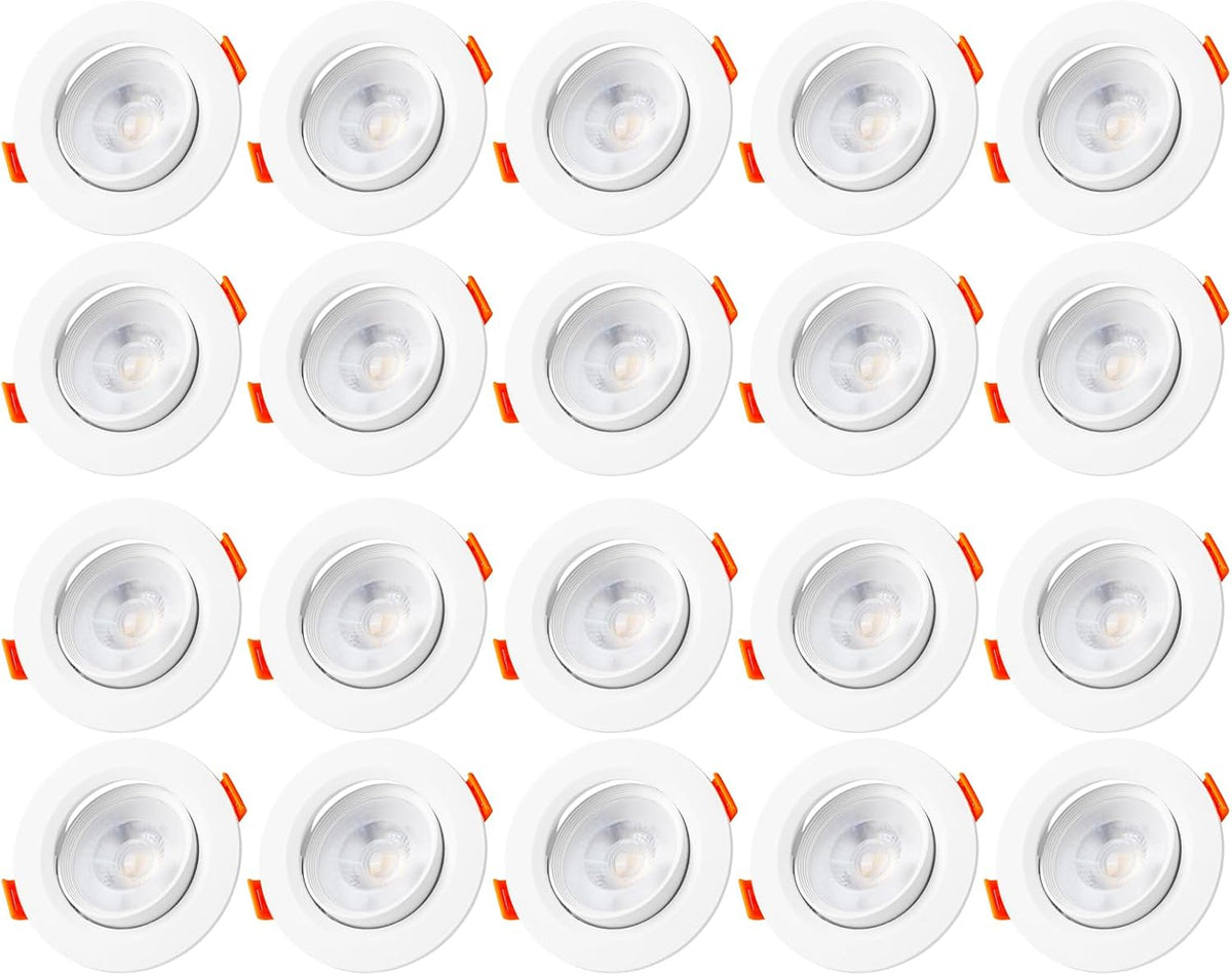 LED Downlights 24mm Ultra Slim, 5W 460lm LED Recessed Ceiling Lights, Warm White 3000K, IP20 Waterproof Rotatable Bathroom Kitchen Spotlights, 20 Pack