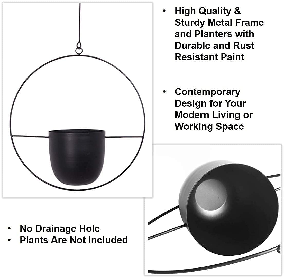 Funtabee 2-Pack Mid-century Modern Hanging Planter, Black Metal Wall Hanging Planter Indoor, Hanging Flower/Plant Pots, Metal Hanging Baskets/Plant
