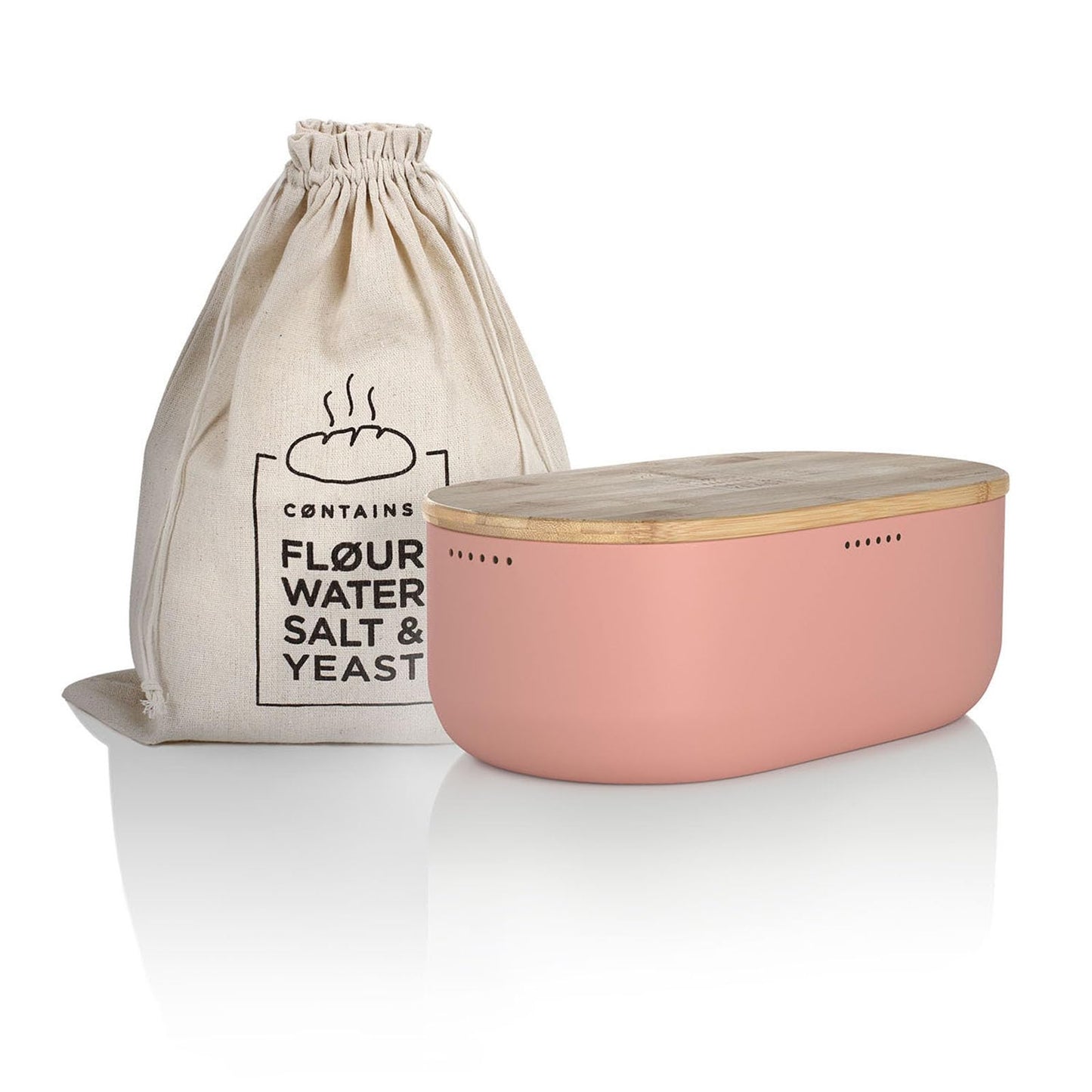 LARS NYSM Bread Box I Metal bread box with linen bag for long lasting freshness I Baked goods Bin with bamboo lid usable as cutting board I