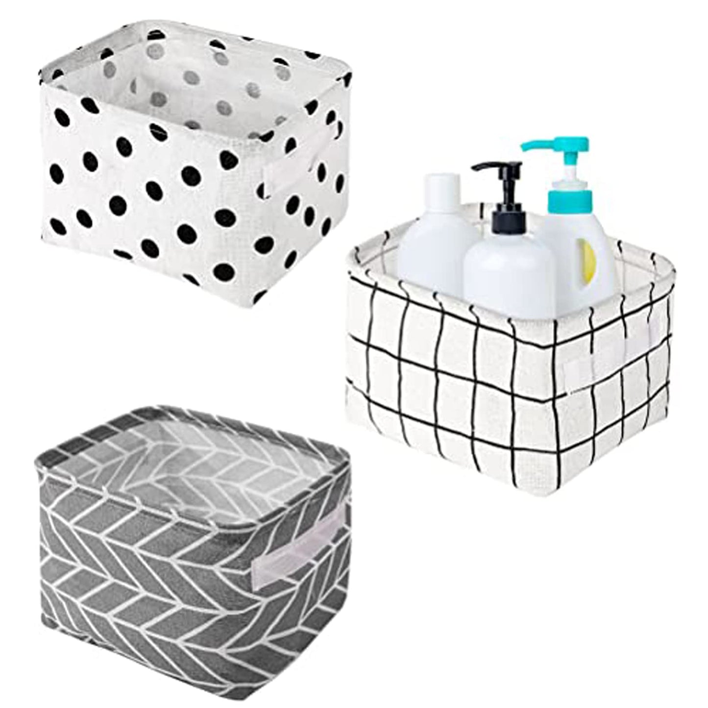 Lanjue 3 Pack Small Fabric Storage Baskets with Handles, 20 x 16 x 14 cm