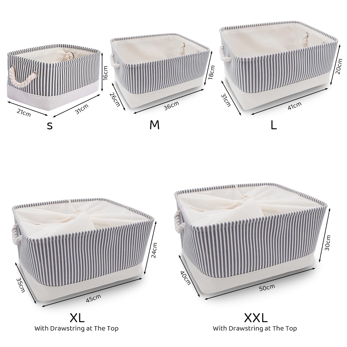Mangata Fabric Storage Boxes, Open Storage Organizers, 3 Pack (Grey Stripe, Small)