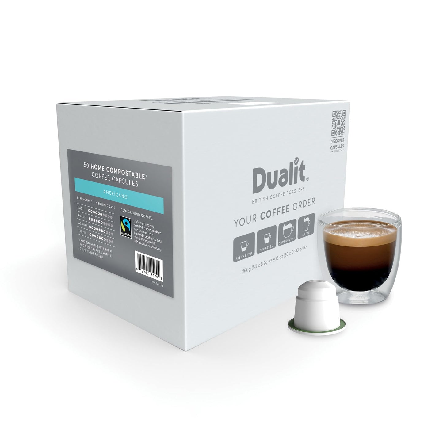 Americano Home Compostable Coffee Capsules by Dualit - Compatible With Nespresso - 50 Servings - 5 X 10 Pk of Premium Eco Friendly Fairtrade Coffee