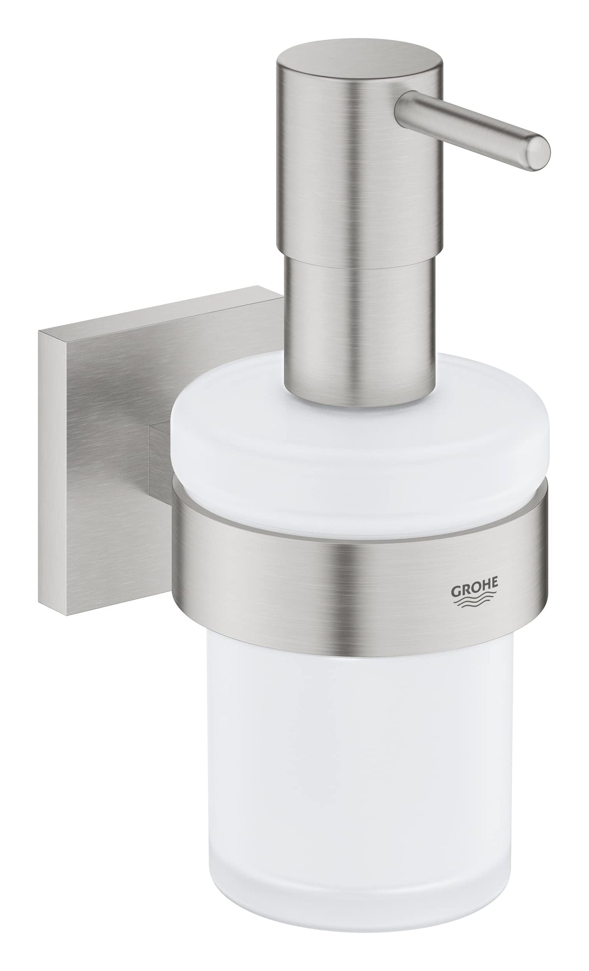 GROHE Start Cube Soap Dispenser with Holder (Material: Frosted Glass & Metal, Filling Quantity 160 ml, with Screws and Dowels), Size 158 mm, Easy to