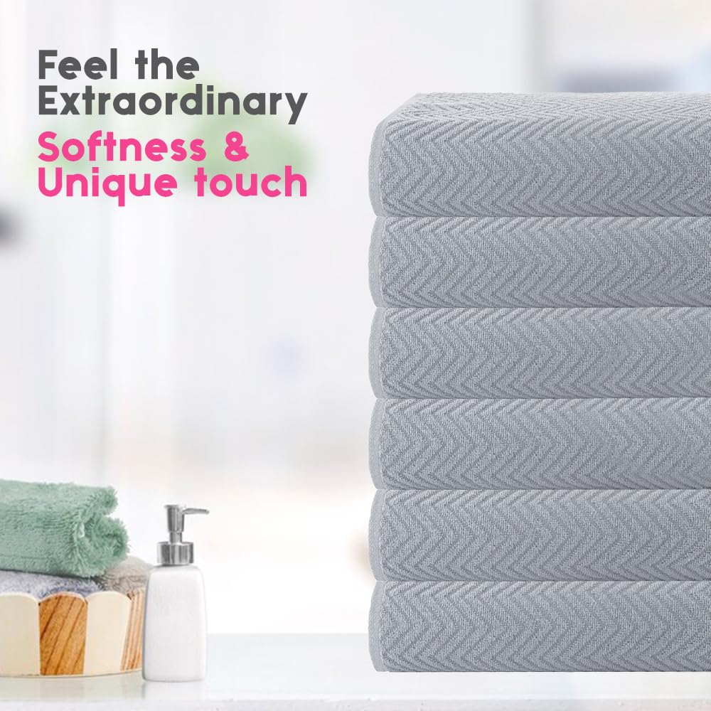 CASA COPENHAGEN Wave Textured 6-Piece Small Bath Towel Set - Grey Violet, 550 gsm, 6-piece small bath towels, cotton towels for rough and tough use