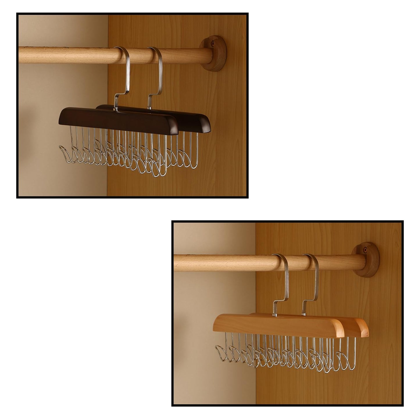 Wooden Belt Hanger 2 Pack, Non Slip Bra Hangers(Brown)