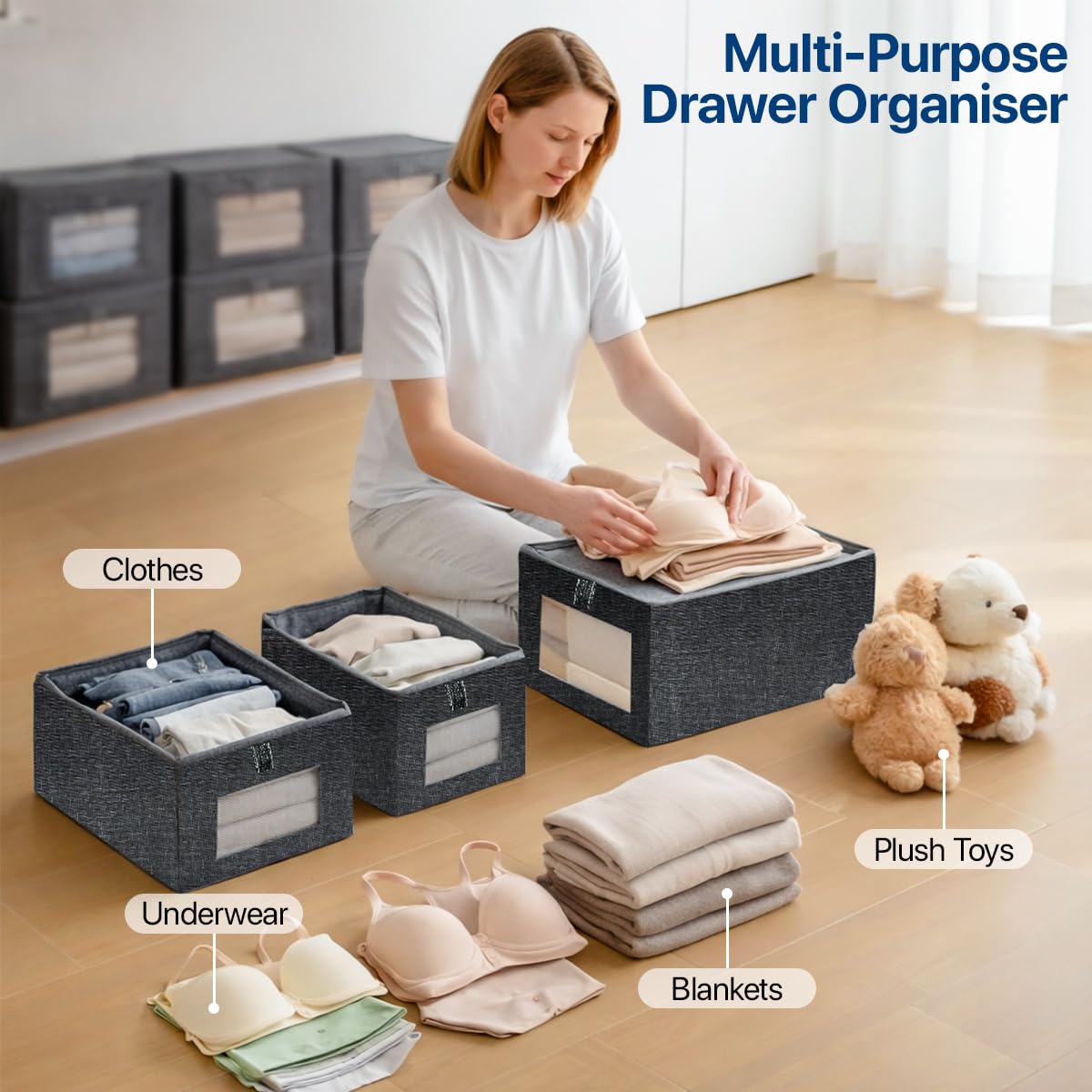 Niviy Clothes Storage Boxes 4 Pack, Foldable Fabric Wardrobe Organiser