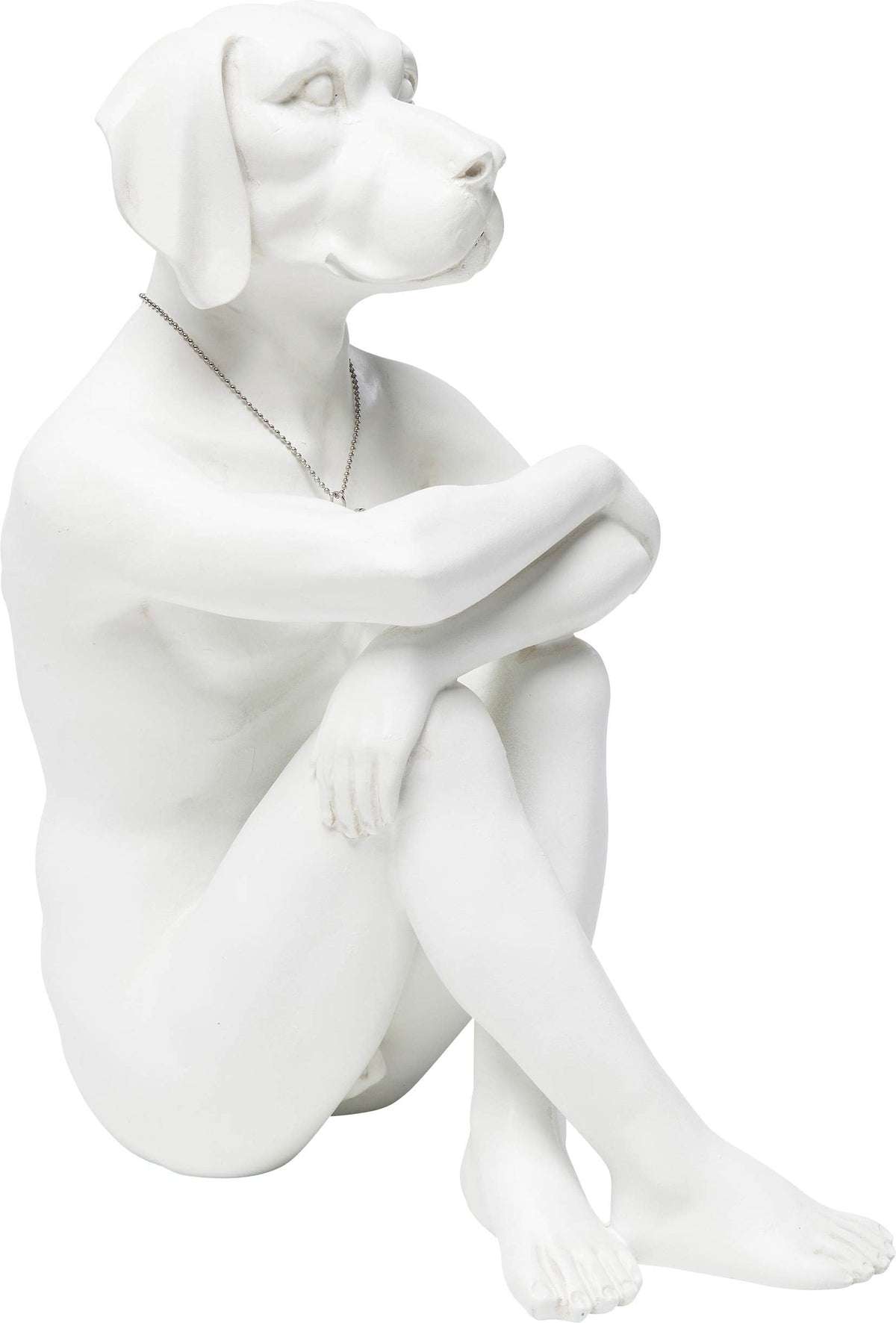 Kare Design Deco Figurine Dog Marc Cream, White, polyresin, steel plated necklace, room decor sculpture, home decor for living room, 33x26x17cm