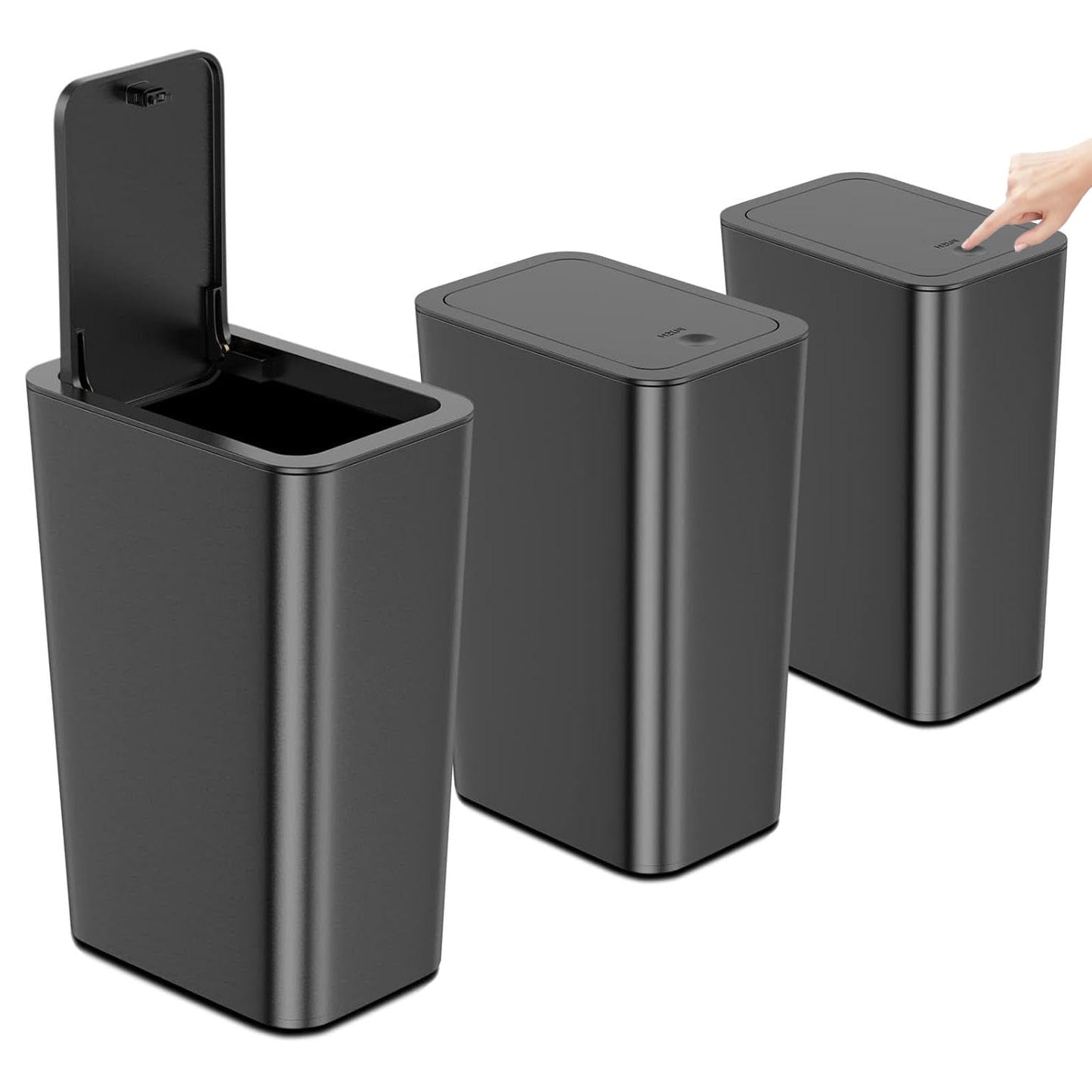 3 Pack Bedroom Bin,10L Slim Bathroom Bin with Lid,Push Button Plastic Waste Bin for Bathroom Anti-Odour,Plastic Thin Trash Can for Office,Living
