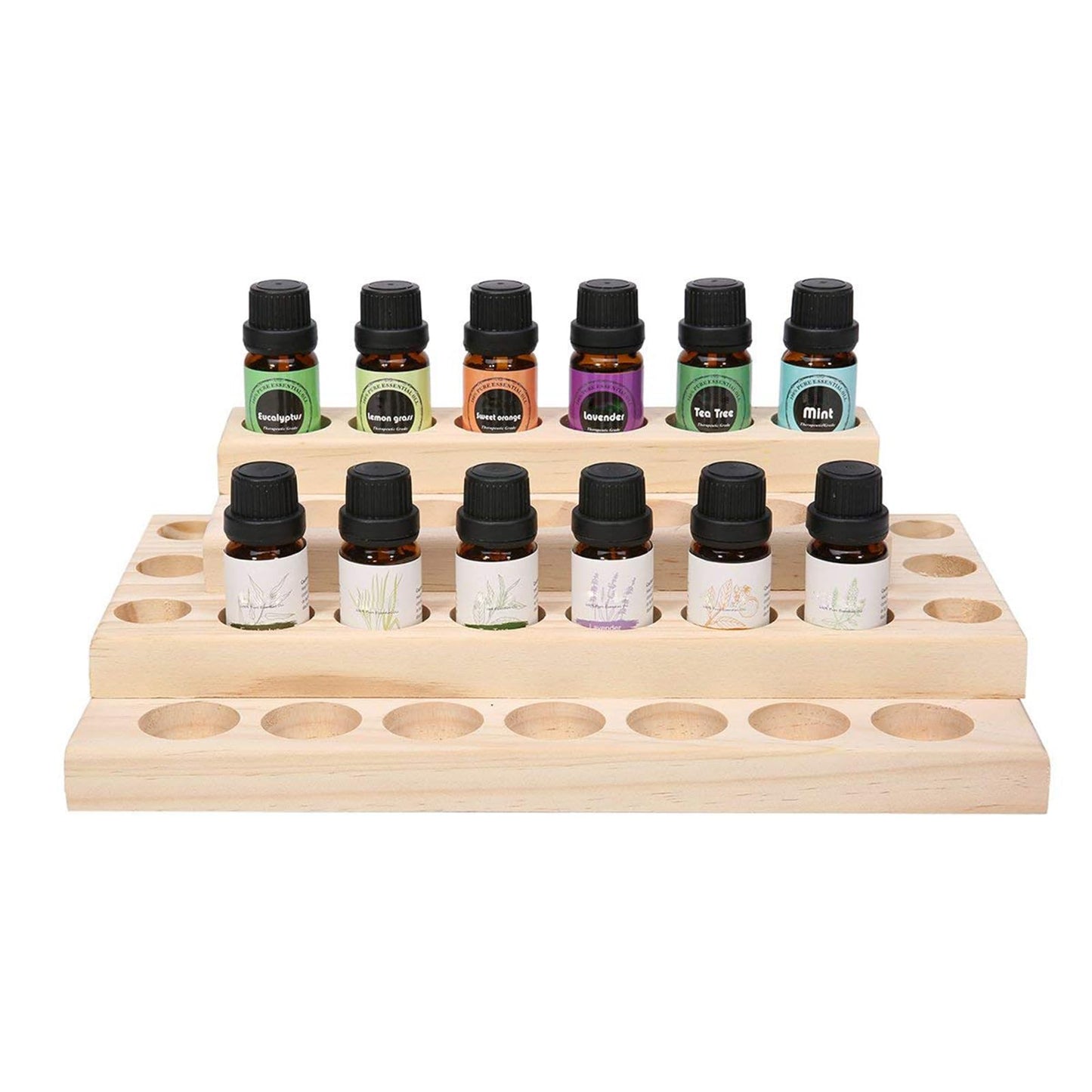 RoseFlower Wooden Essential Oil Storage Box Presentation Display Rack Stand Holder, Holds 30 Bottles
