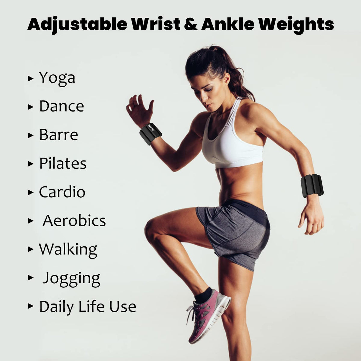 TOPESCT Adjustable Wrist Weights - Set of 2 (1lb Each) | Wearable Wrist & Ankle Weights Bracelet for Yoga, Dance, Barre, Pilates, Cardio, Aerobics,