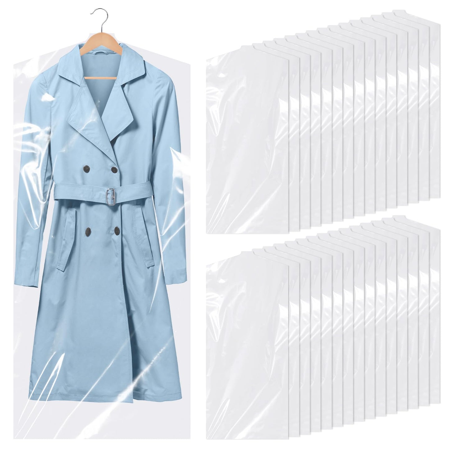 TranRantic 30 PCS Clear Dry Cleaning Bags, 60x140cm Plastic Clothes Covers