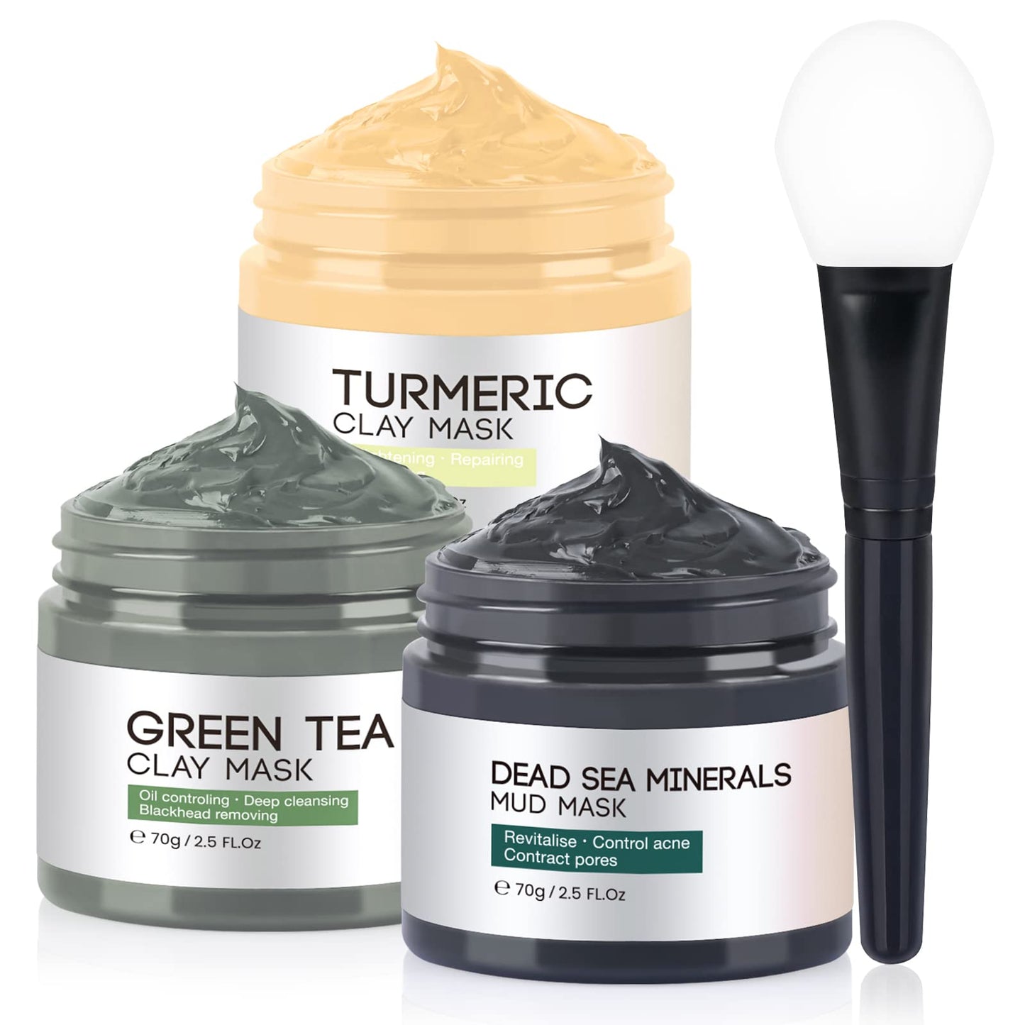 Clay Mask, Face Masks Skincare, Turmeric, Dead Sea Mud, Green Tea Face Mask, Facial Mask Set for Deeply Cleansing, Pores, Acne, and Oil Control -