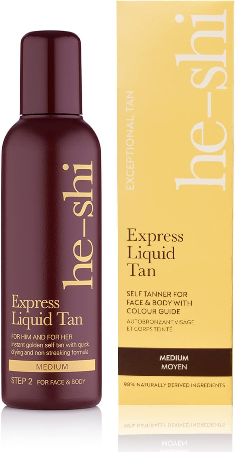He-Shi Self Tan Express Instant Fake Tan Liquid ? Bronze Natural Quick Dry Formula with Tropical Smell - Vegan & Cruelty Free - Medium Bronzing Glow