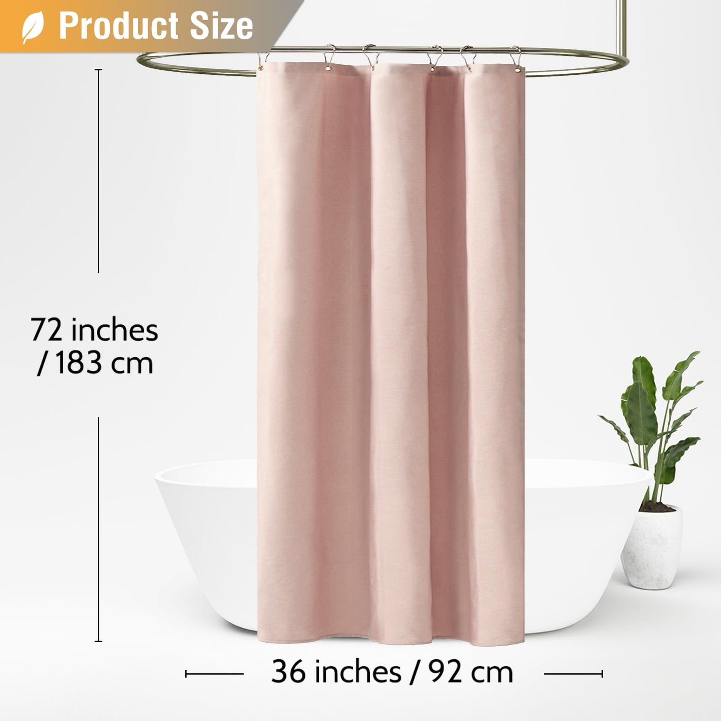 BTTN Narrow Linen Look Weighted Shower Curtain, Waterproof, 92x182cm, Blush