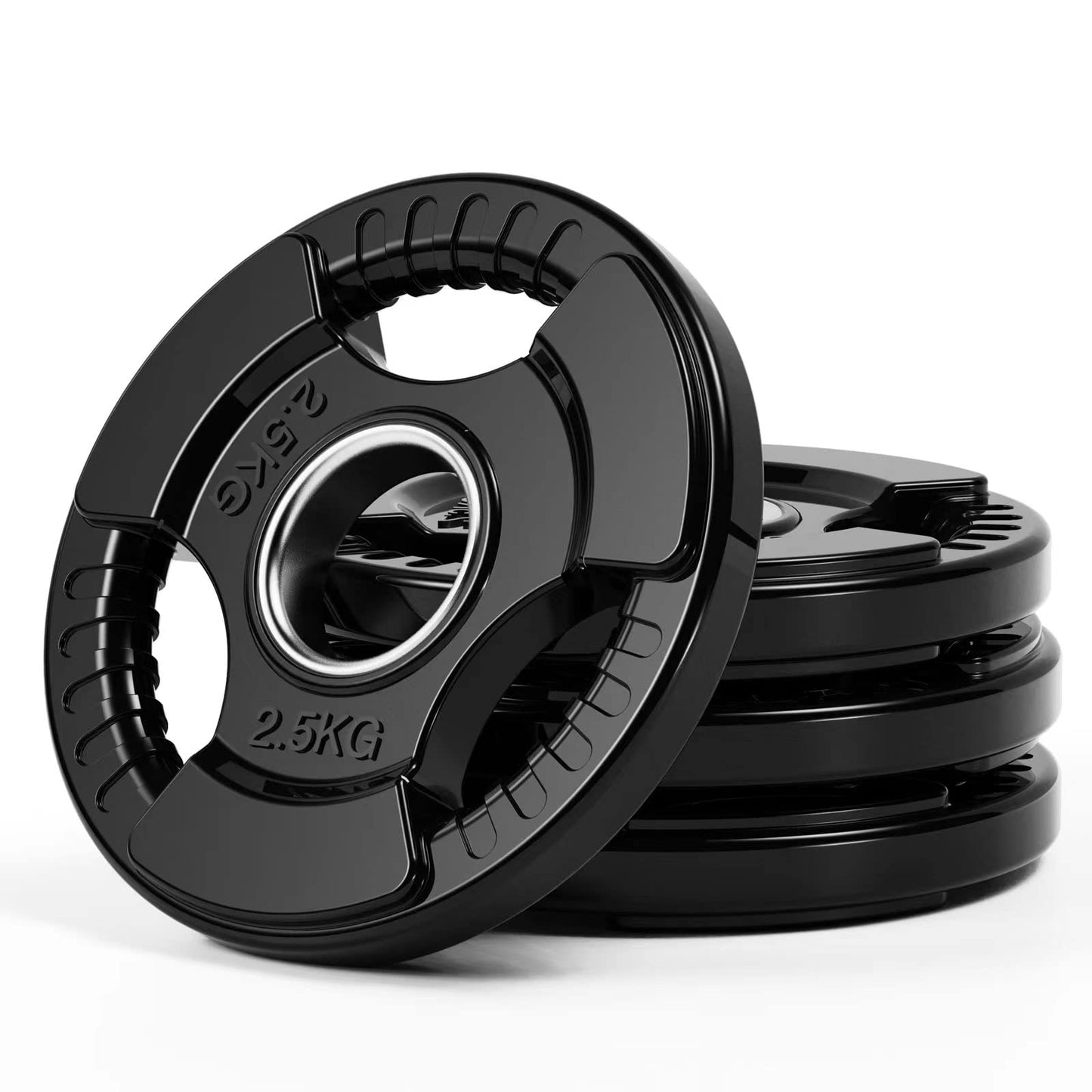 PhysKcal Olympic Weight Plates 4 x 2.5kg with Rubber Finish 2?? Opening and Tri-Grips, Black Barbell Plates for Lifting and Strength Training, Solid