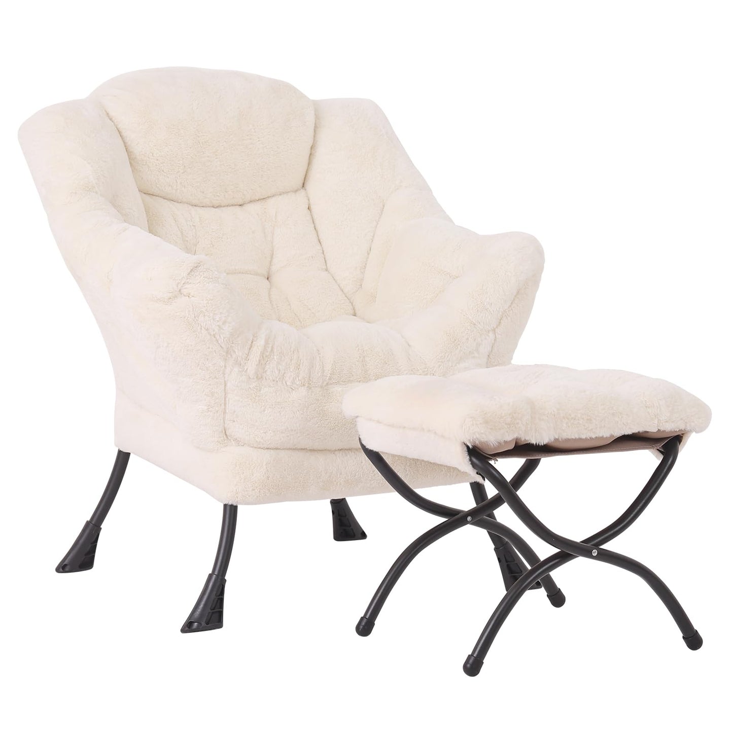 SESHINELL Armchair with Ottoman, Comfy Upholstered Lounge Reading Chair with Side Pocket and Armrests