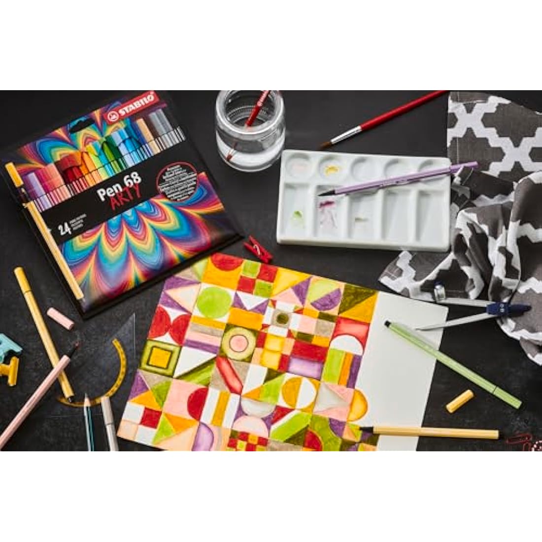 STABILO Pen 68 - Premium Fibre-Tip Pen - ARTY - Tin of 50 - Assorted Colours