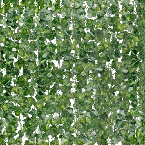 DazSpirit 60Pcs Artificial Ivy Leaf Garland, 126m Artificial Ivy Vines, Fake Vines, Fack Leaves Hanging Plants, for Wedding, Party, Home, Garden,
