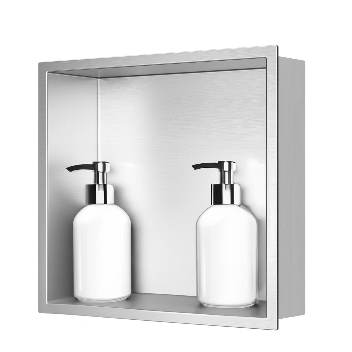 sunrik Shower Niche, Embedded Shower Niche Stainless Steel, Single layer Shower Niche 30?30?10 cm, Nickel color