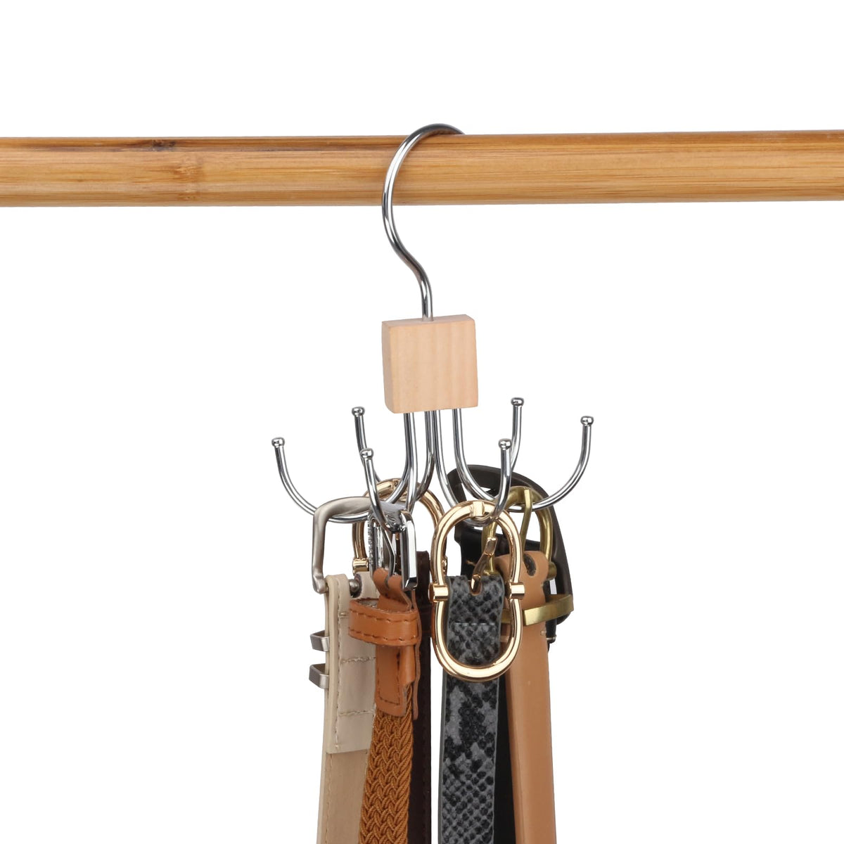 LMSAWK Belt Hanger For Closet, Hanging Holder Storage Hook for Belt, Rotatable Belt Rack Closet Accessories, for Socks, Belt, Gloves, 6 Hooks