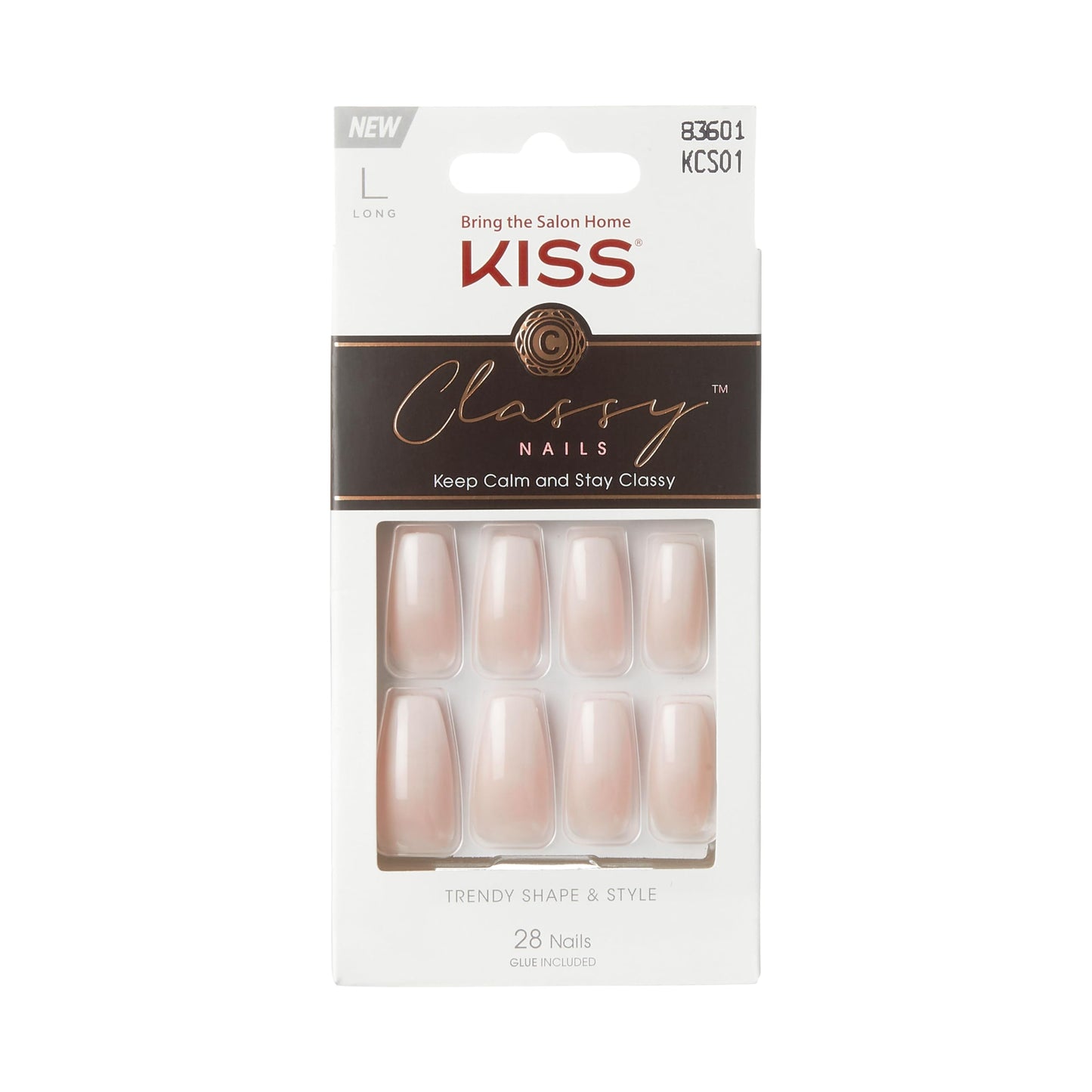 KISS Classy Nails Collection, Be-you-tiful, Long Length Coffin Shaped Fake Nails, Includes 28 False Nails, Nail Glue, Nail File, and Manicure Stick