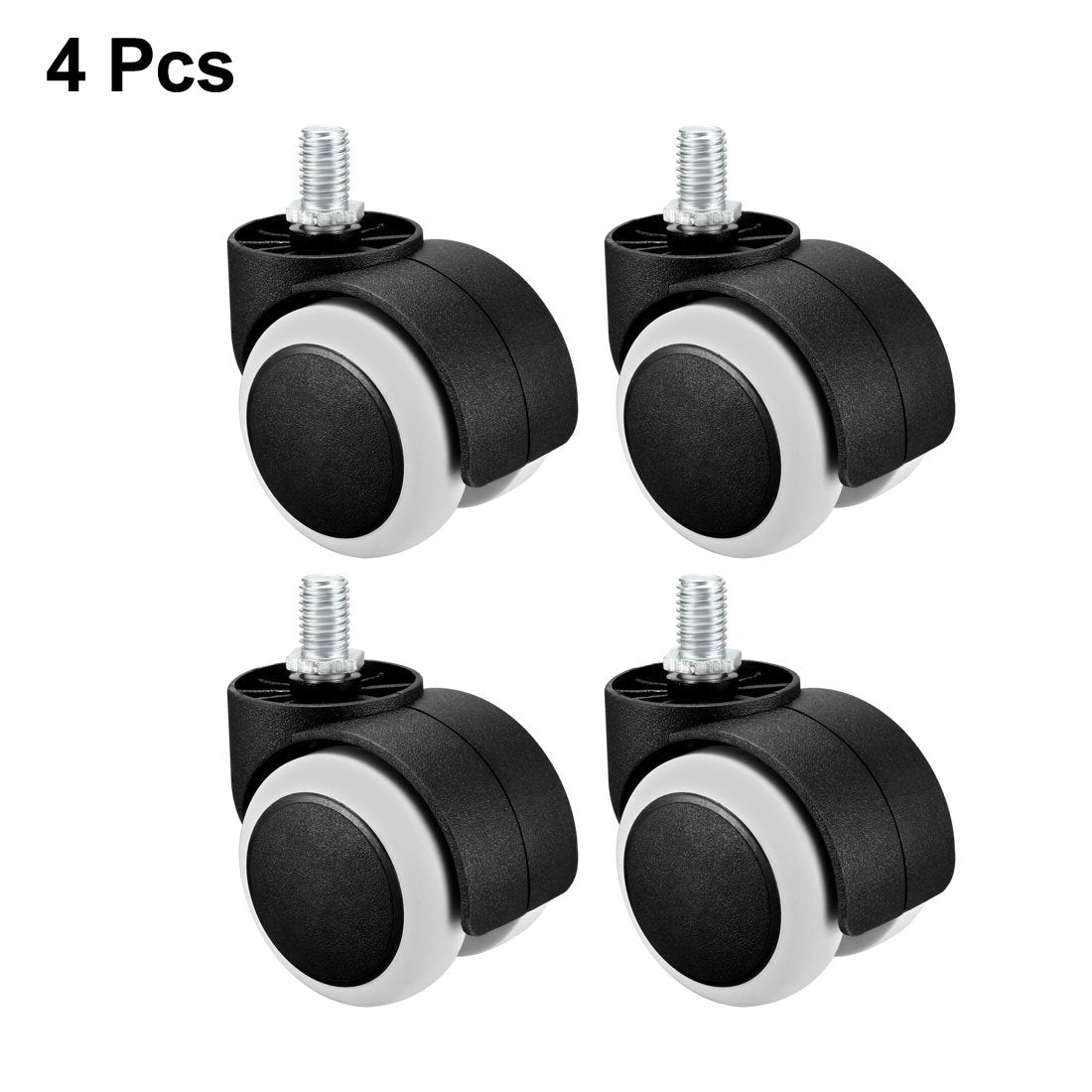 sourcing map Office Chair Casters Wheels 2 Inch PU Twin Wheel M10x14mm Threaded Stem Swivel Caster White, 4 Pcs