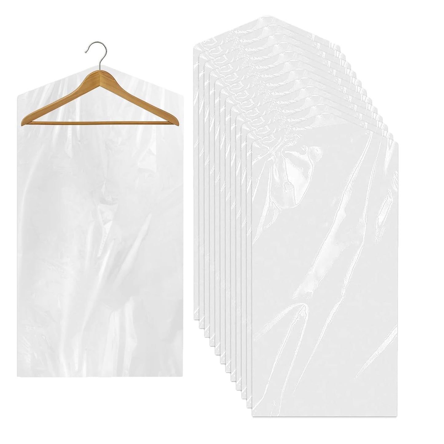 100 Pack Clear Plastic Clothing Bags Covers, Dustproof Garment Bags for Hanging Clothes