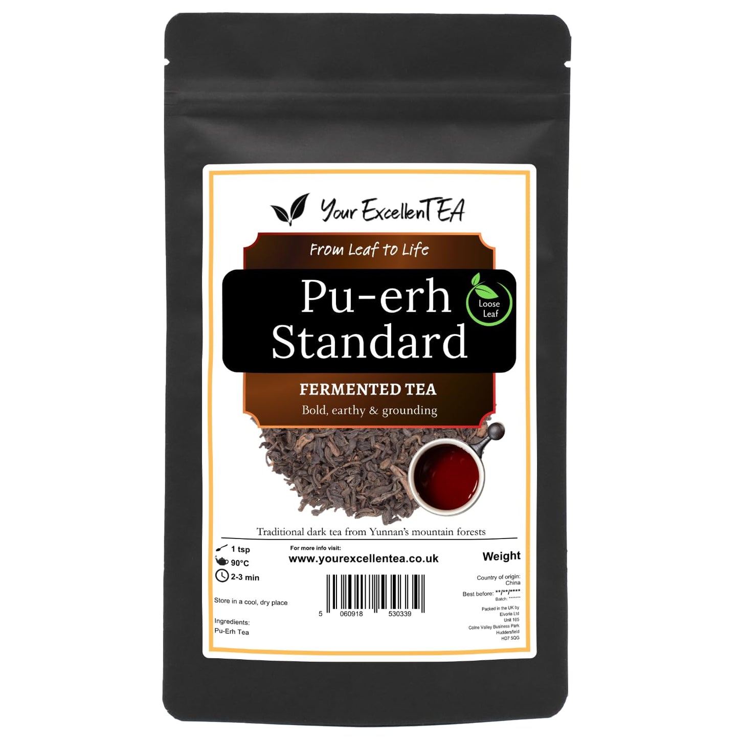 Puerh Standard Tea Red Loose Leaf (500g) Weight Loose Tea Aromatic Tasty Earthy Deep Complex Bold Smooth Unique Fermented, Closed in Resealable Pouch