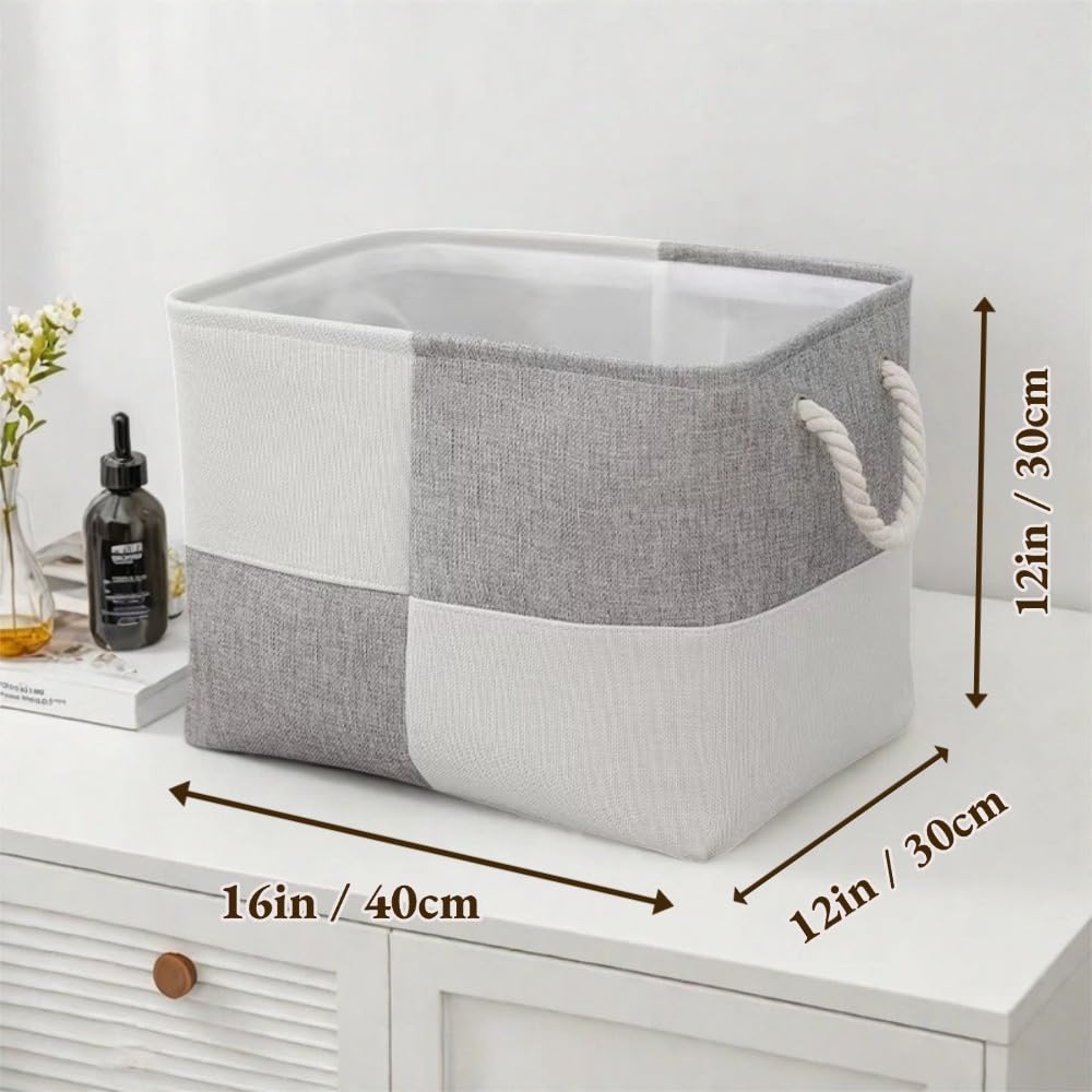 flaxarne Fabric Storage Box with Sturdy Rope Handles,3-Pack Foldable Storage Bins for Closets,Baskets for Shelves,Bedding,Clothes,40*30*30 cm