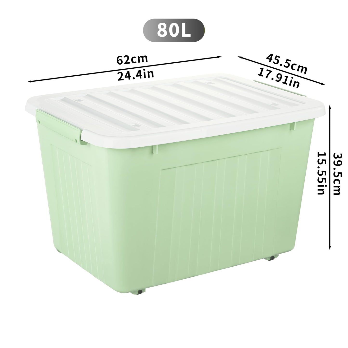 Cetomo 80L*4 Storage Boxes with Lids, Plastic Storage Box with Wheels and Secure Side Latches, Stackable & Nestable Organizer for Home, Office
