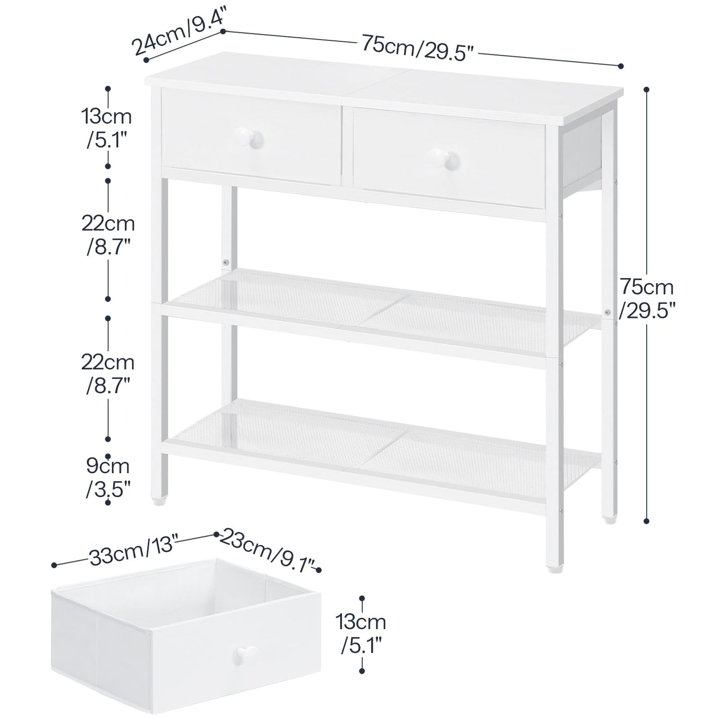 HOOBRO Console Table, Slim Console Table with 2 Non-woven Drawers, Hallway Table with Storage, Slim Sofa Table for Small Spaces, Living Room