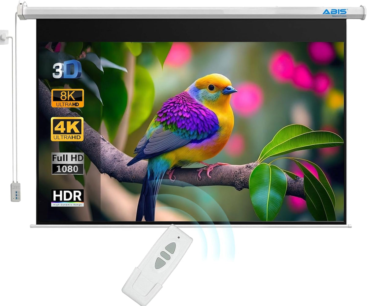 ABIS 84" Diagonal Electric Motorised Projector Screen, 2.15m Wide | 16:9 Native Aspect Ratio | Supports FHD, 2K, 4K, 8K | Ideal for Home Cinema,