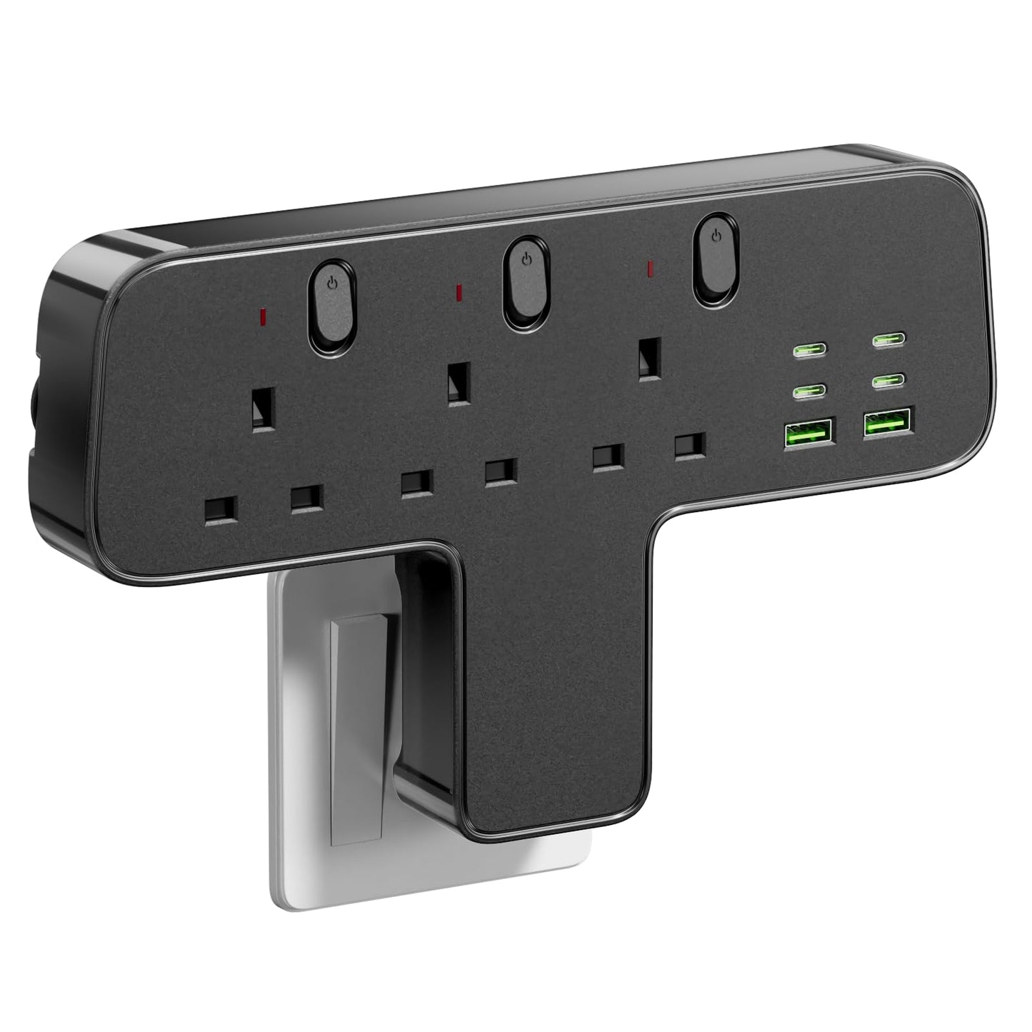 Banaplo Multi Plug Adaptor, 9-IN-1 Plug Extension Socket 3 Way 6 USB(3.8A,4 Type-C), 13A 3250W Plug Adapter UK, Wall Plug Extender with Independent