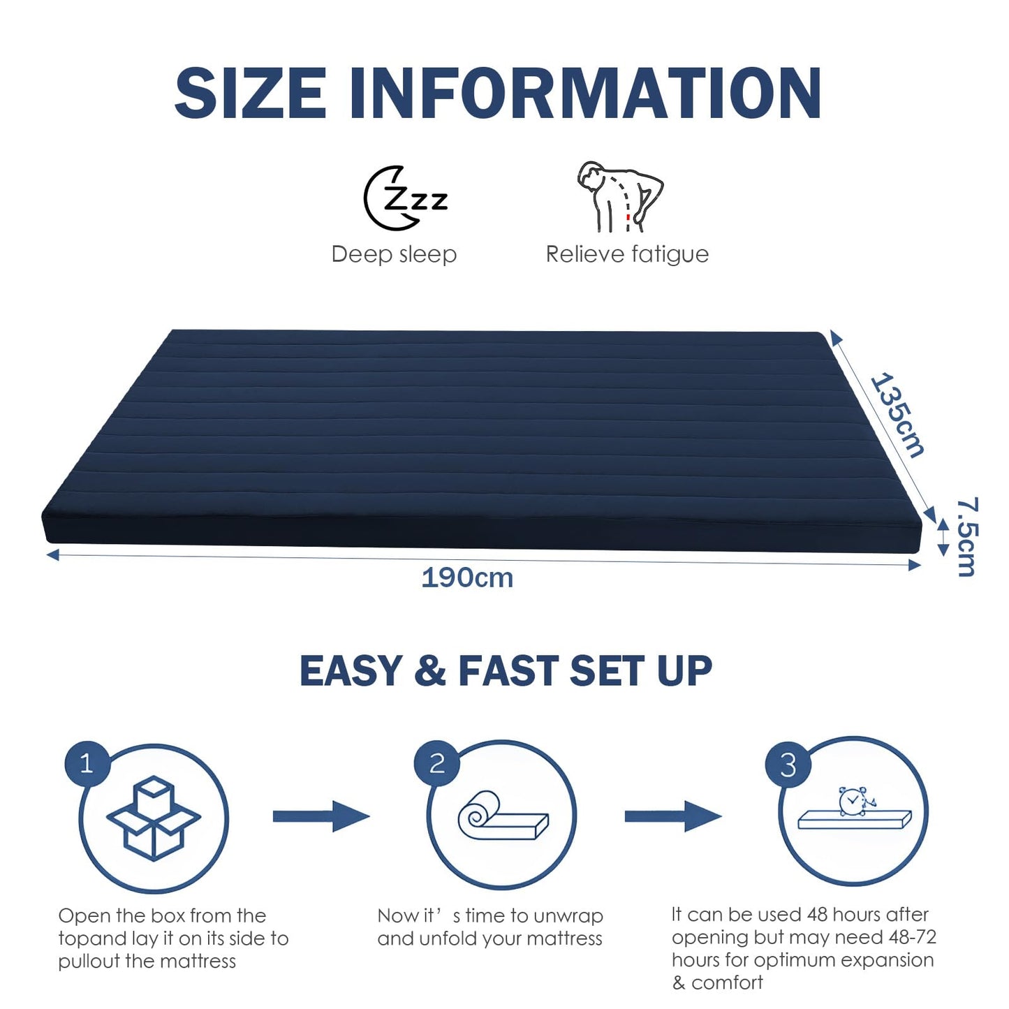 MeMoreCool Roll Up Floor Mattress Double 190x135cm, Navy Blue