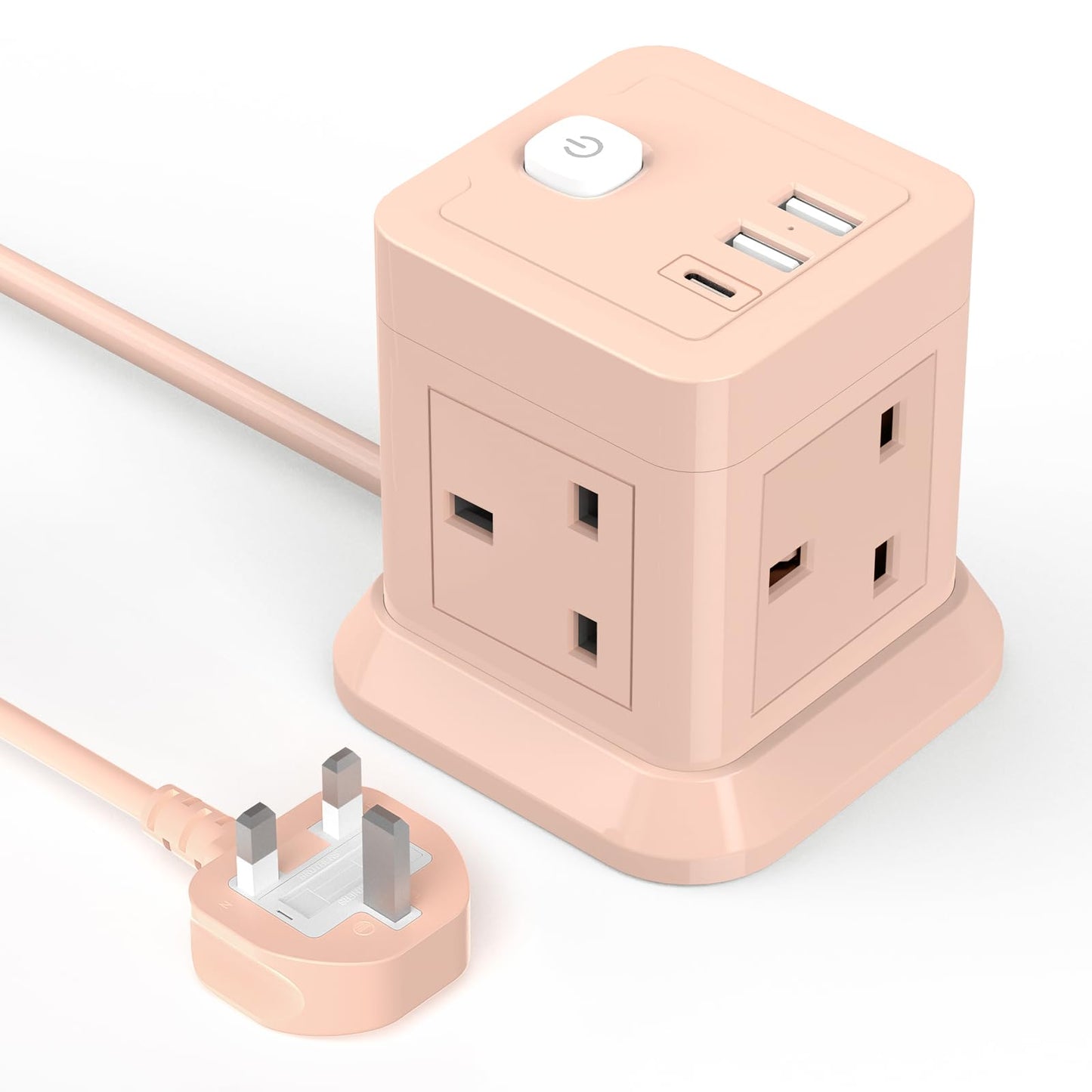 Cube Extension Lead with USB Slots, BEVA 4 Way Multi Plug Power Strip with 3 USB Ports (5V/2.4A), Desktop Power Extension Socket with 1.5M Extension