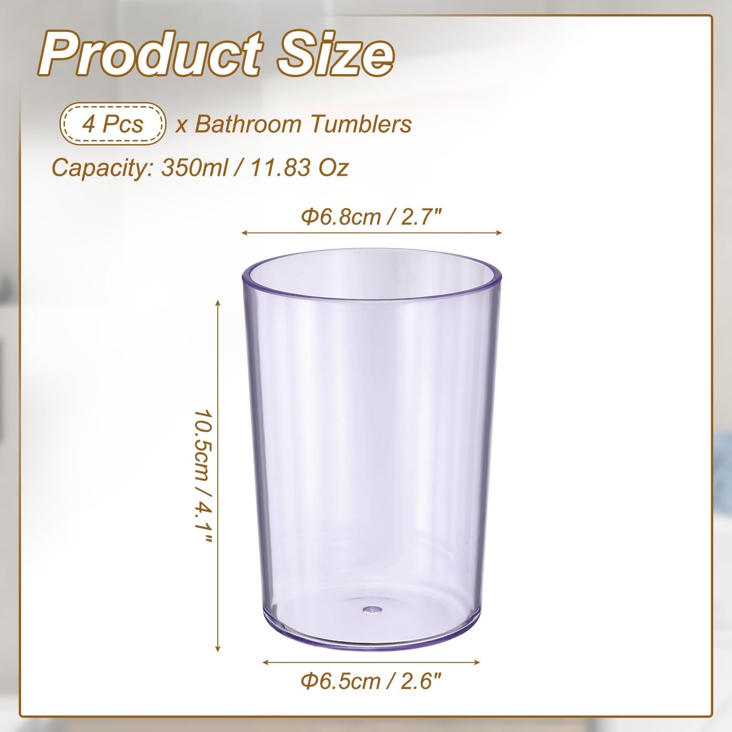 sourcing map 4Pcs Bathroom Tumbler, 350ml (11.83 Oz) Toothbrush Cups Unbreakable Solid Color Plastic Mouthwash Cup Stackable Reusable Tumbler for
