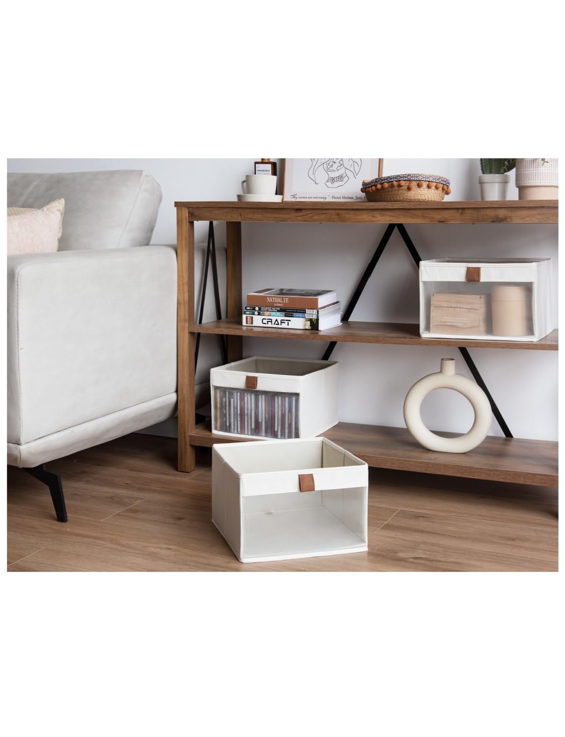 StorageWorks Storage Boxes, Fabric Storage Boxes for Shelves, Cube Storage Baskets with Clear Window, Clothes Storage Boxes with Handles