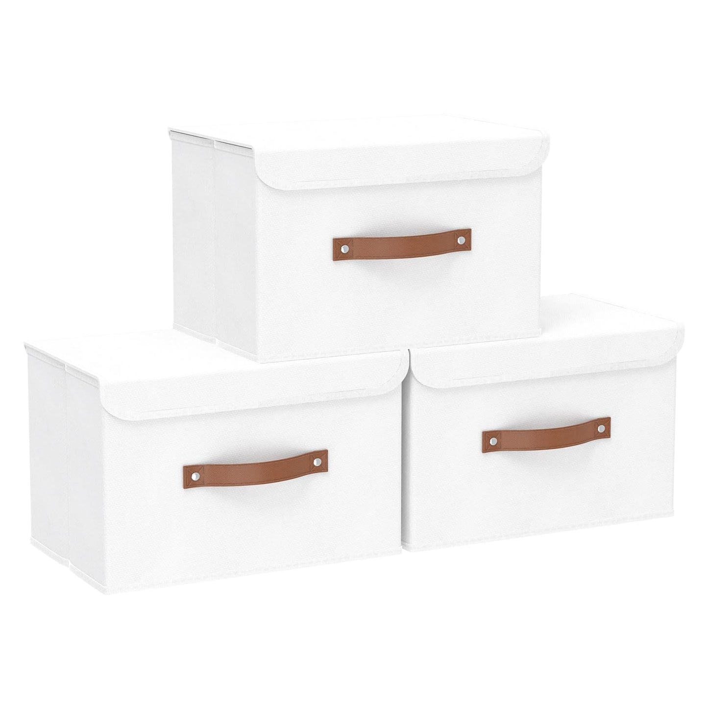Yawinhe Collapsible Storage Boxes with Lids,38x25x25cm,White,3-Pack