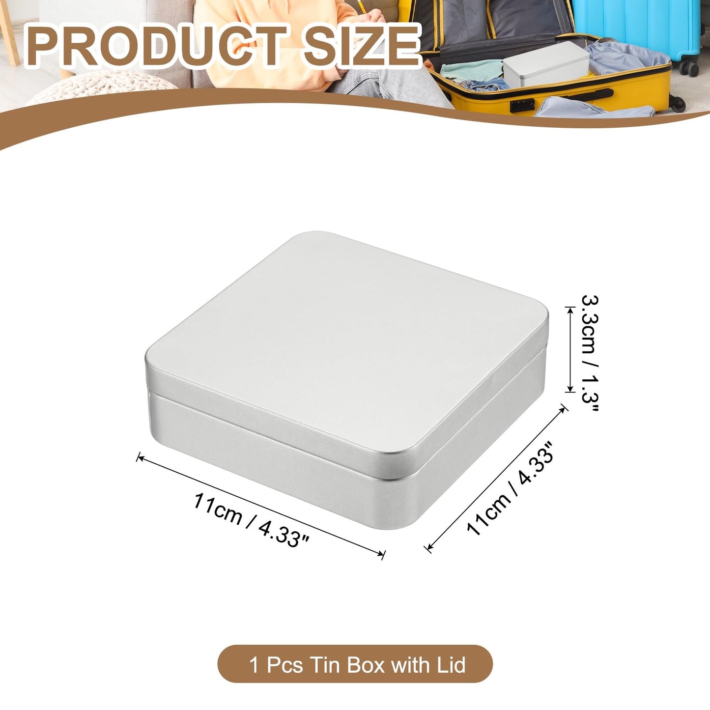 PATIKIL Rectangular Tin Box 4.3"x4.3"x1.3", Metal Storage Tin Box Portable Storage Container with Lid for Tea Candy Treats Gifts Favors Candle