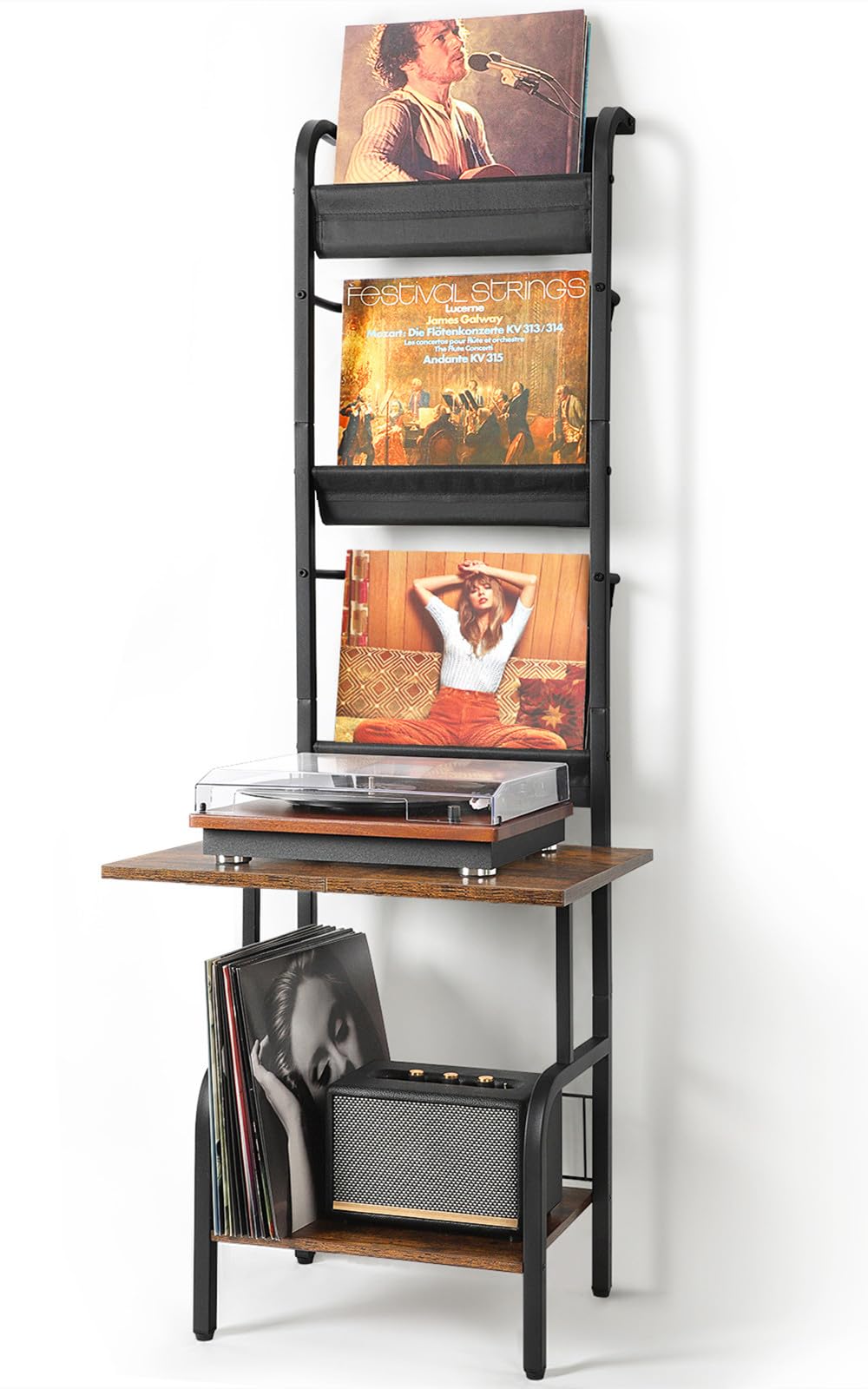 Bikoney Record Player Stand with Vinyl Storage for 200 LPs