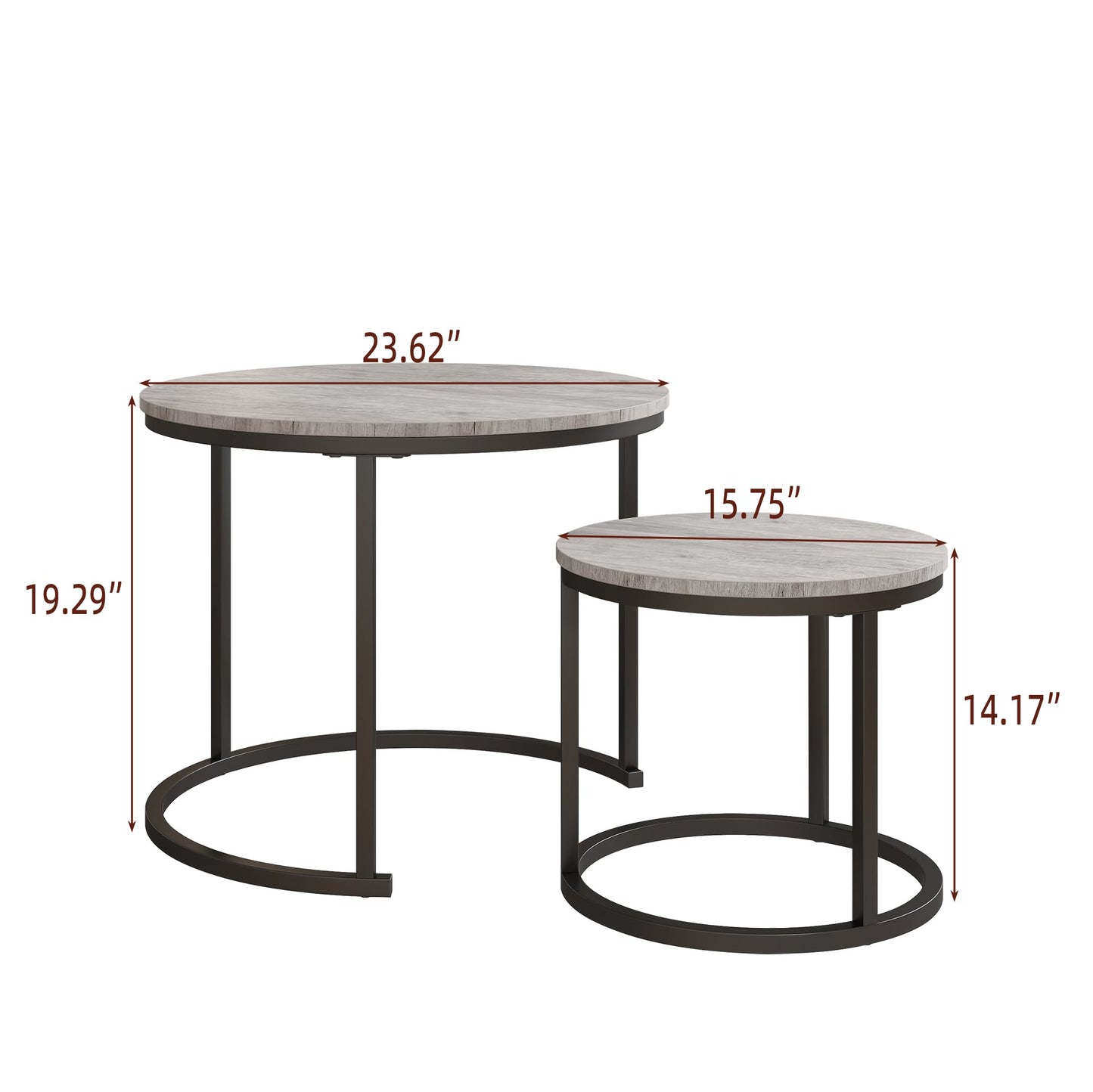 HOJINLINERO Small Round Nesting Coffee Table Set of 2 with Metal Frame and Wood Top, Modern Stacking Side Table for Living Room, Bedroom, Office