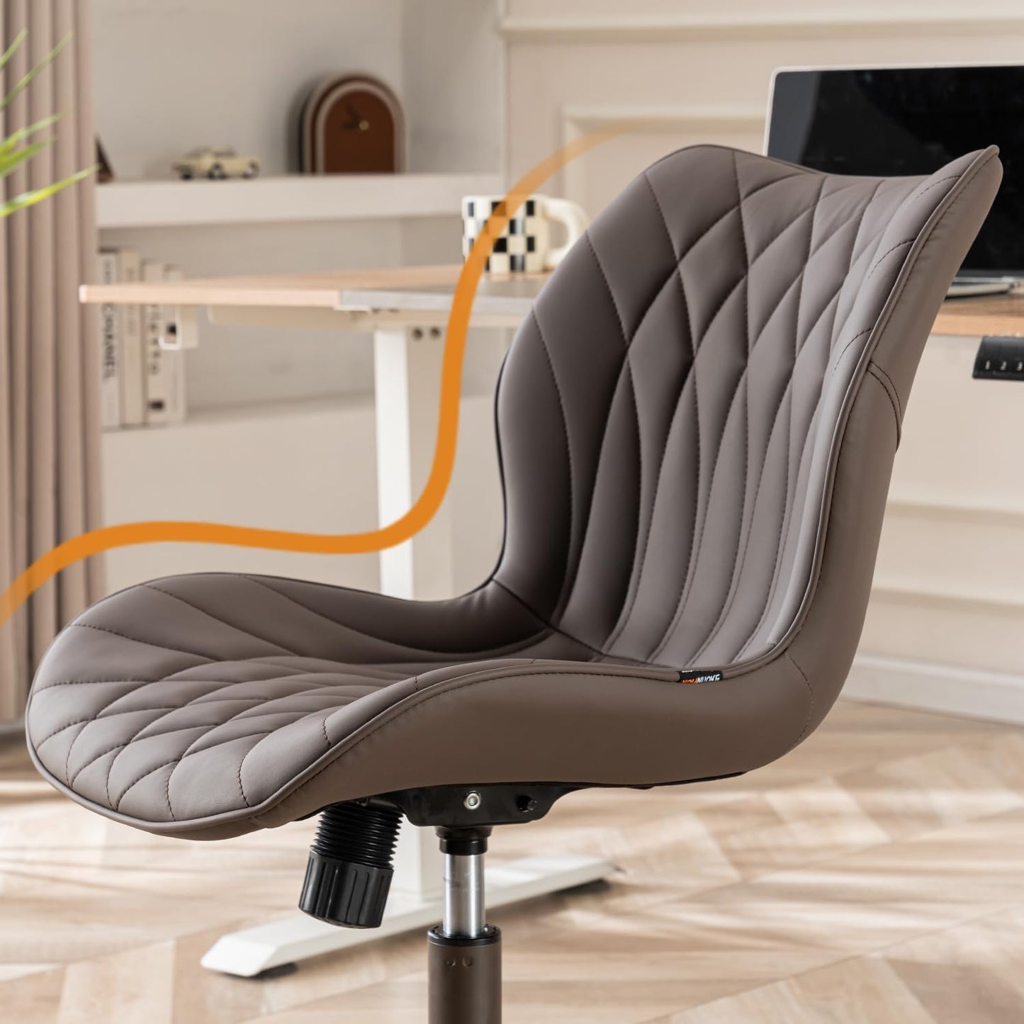 YOUNUOKE Desk Chair Adjustable Home Office Chair with Wheels, Brown