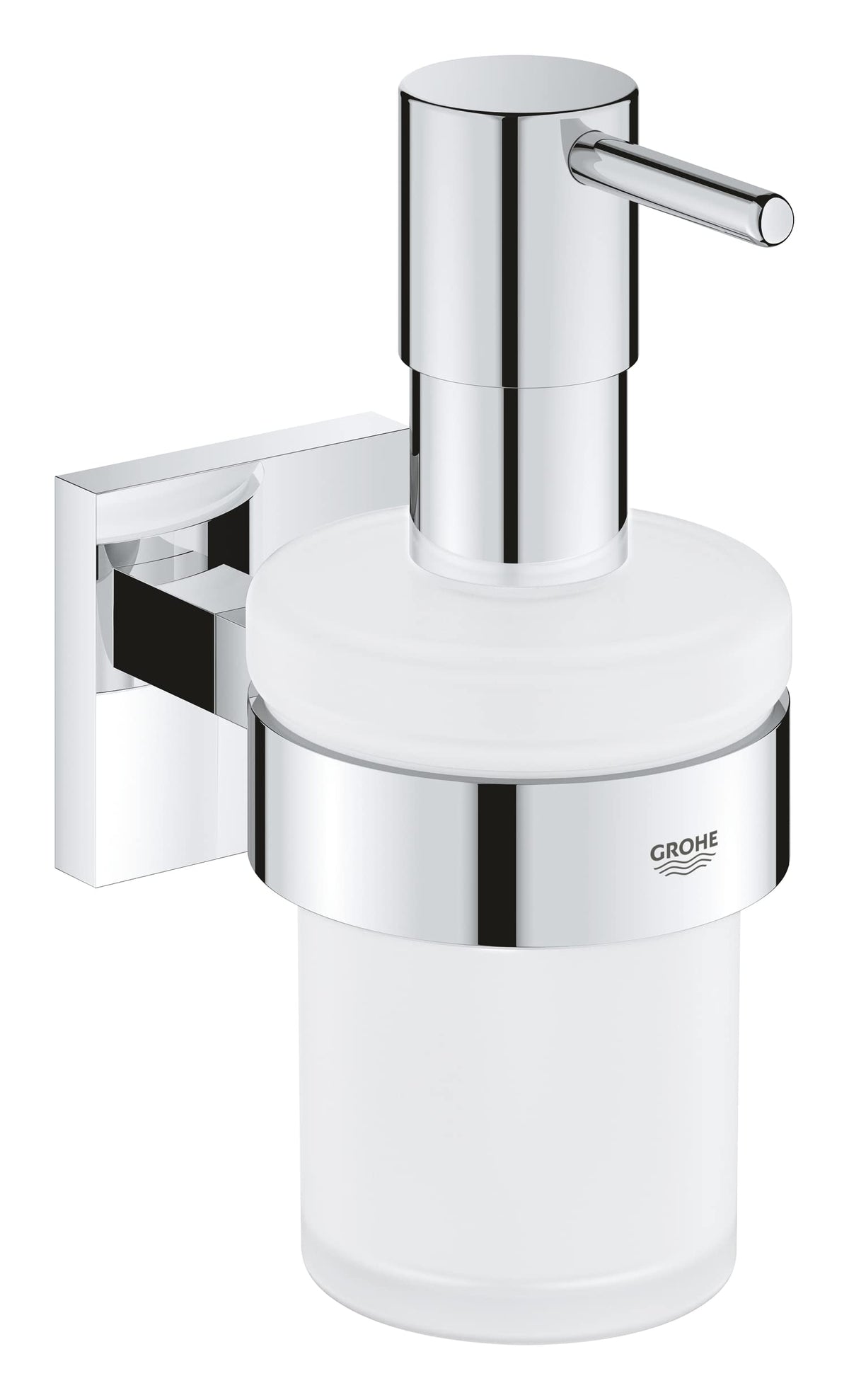 GROHE Start Cube Soap Dispenser with Holder (Material: Frosted Glass & Metal, Filling Quantity 160ml, Including Screws and Dowels), Size 158mm, Extra
